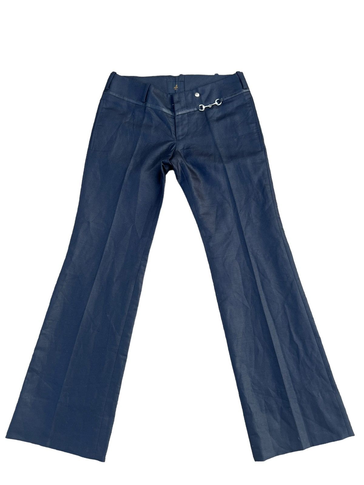 ato ATO Japan Blue Black Linen Boot Cut Trouser Pant Low Rise Size US 29 - 1 Thumbnail