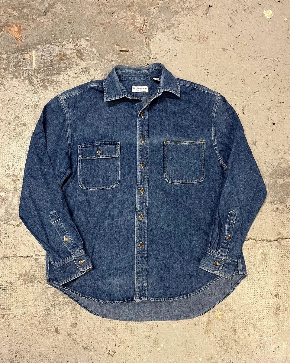 Designer × Vintage × Yves Saint Laurent 1990s Yves Saint Laurent Blue Denim Shirt Size US M / EU 48-50 / 2 - 1 Thumbnail
