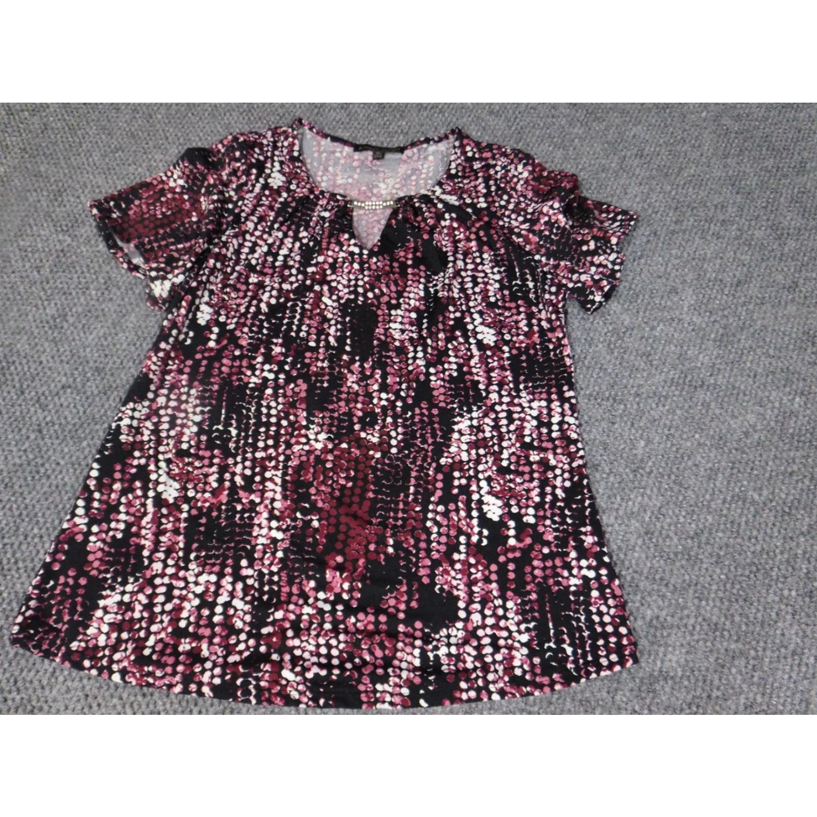 Vintage Always Indigo Blouse Shirt Womens Medium Purple Cap Sleeve Polka Dot Collared Pullover Short Sleeve Top Regular Fit Stretch Buttons Casual Classic Size M / US 6-8 / IT 42-44 - 3 Thumbnail