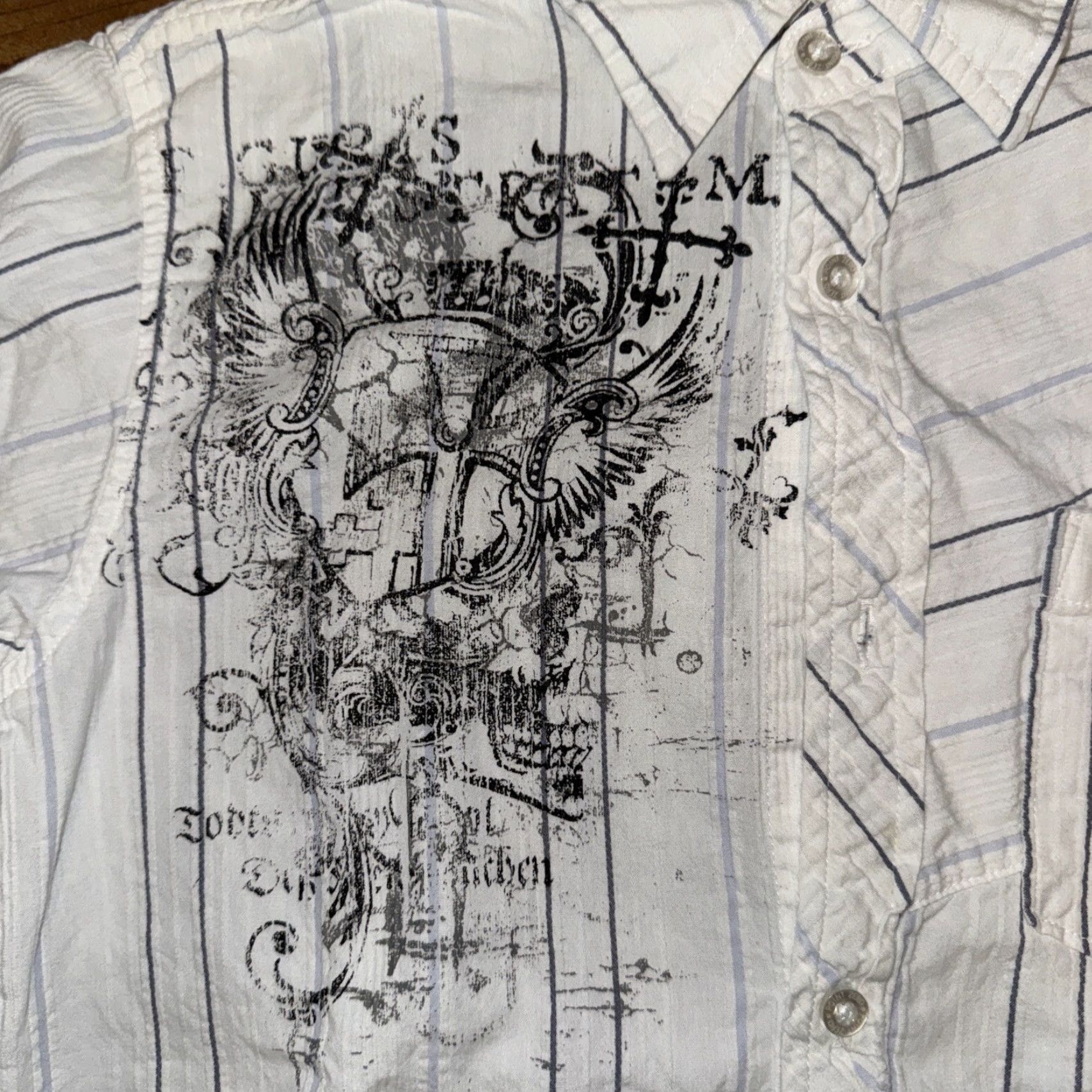 Point Zero VINTAGE Point Zero Button-Up Shirt Teens M White Gothic 16x22 Short Sleeve Cotton Button-Down Collared Mens? Womens? Size US M / EU 48-50 / 2 - 2 Thumbnail