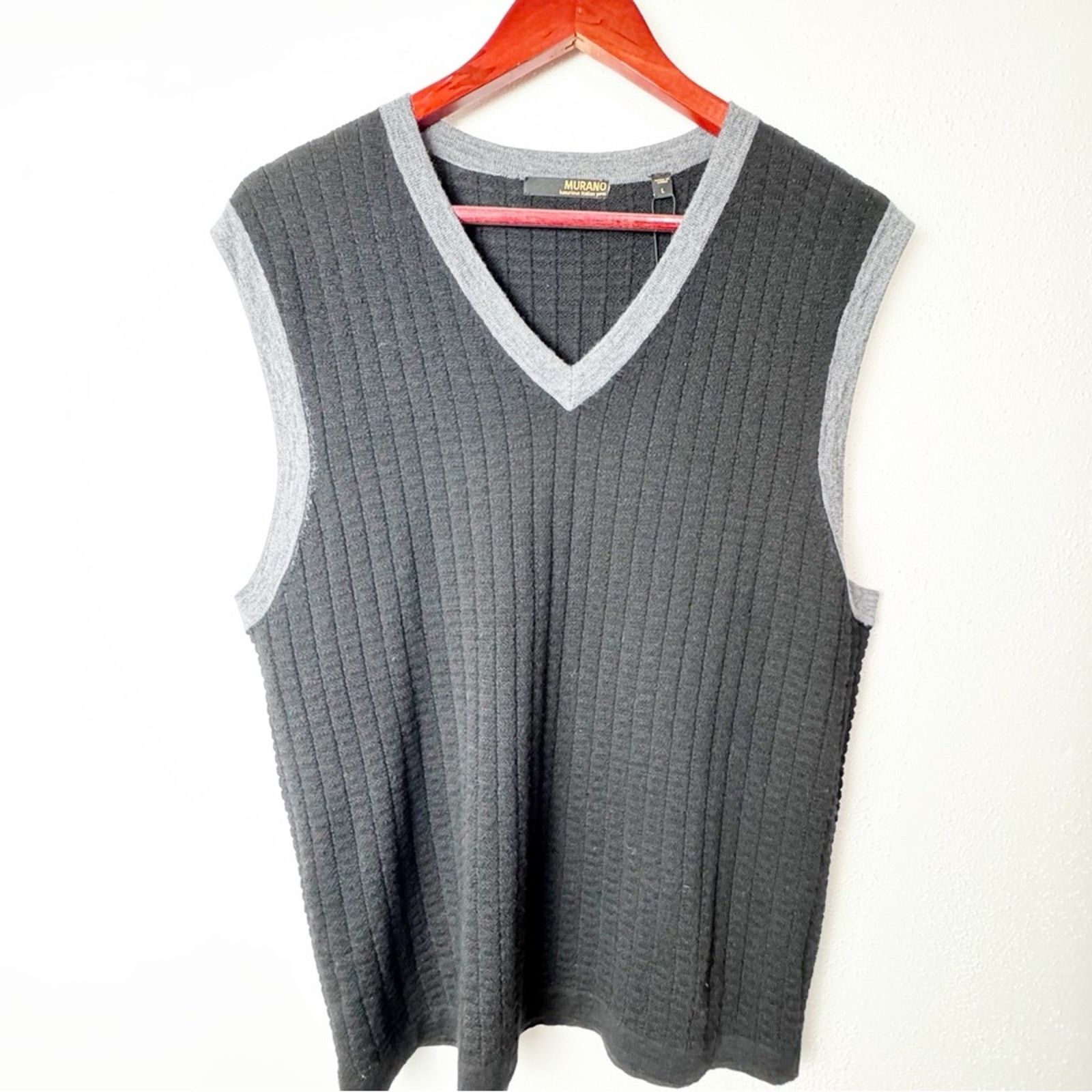 Murano Murano Black Grey Marino Wool Sweater Vest Men’s Size Large Size US L / EU 52-54 / 3 - 8 Thumbnail
