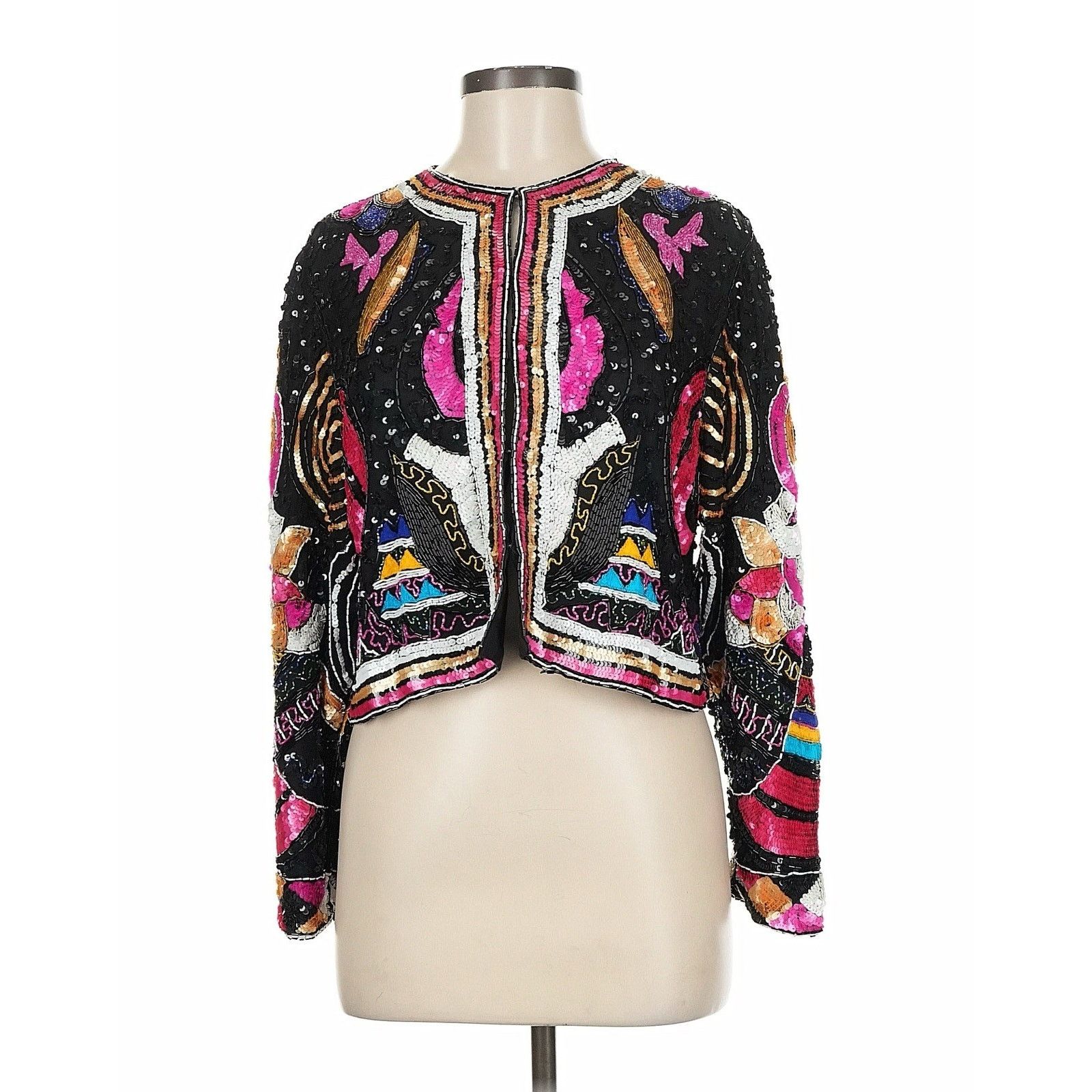 Vintage Creative Creations Silk Beaded Sequin Cropped Jacket M Size M / US 6-8 / IT 42-44 - 1 Thumbnail