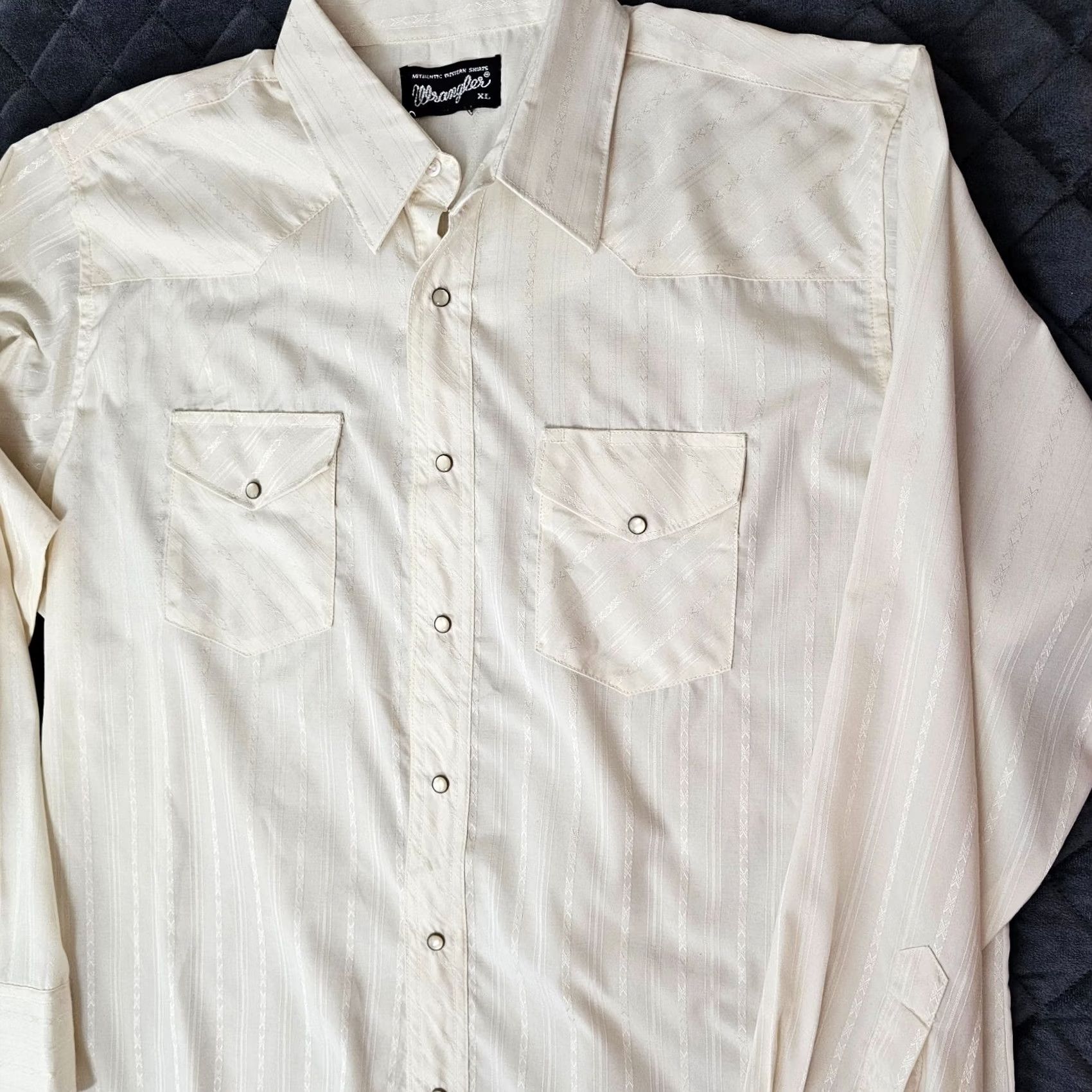 Wrangler VINTAGE Wrangler Western Shirt Men's XL White Pearl Snap Embellished Button-Up Collared Long Sleeve Cowboy Retro Classic Wranger? Size US XL / EU 56 / 4 - 3 Thumbnail