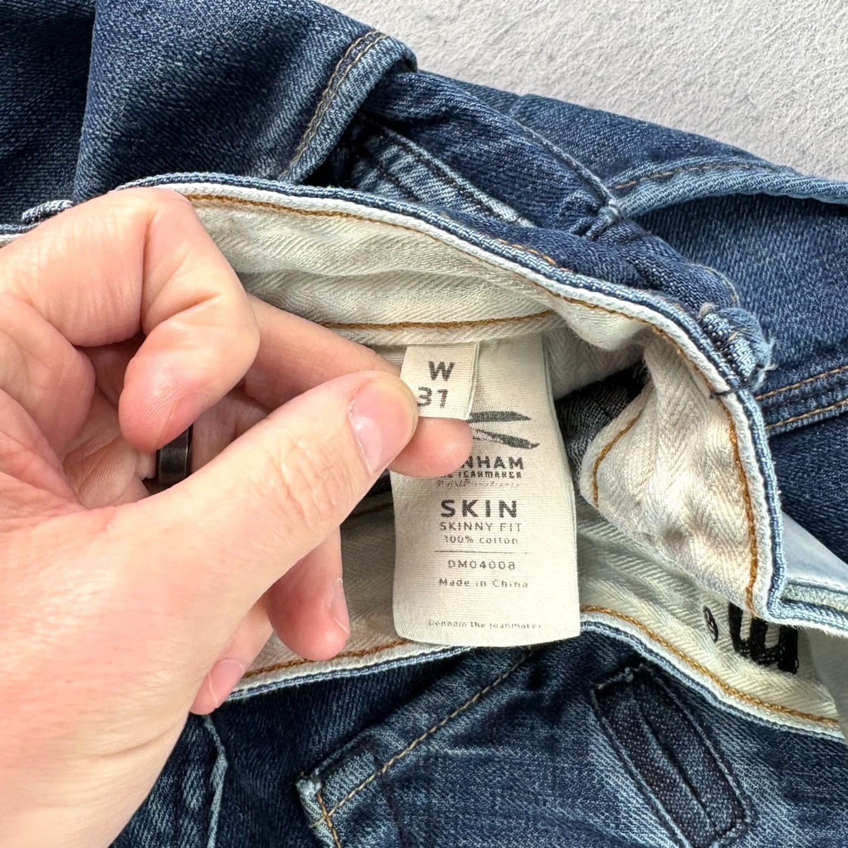 DENHAM Denham Jeans Mens 31x32 Blue Slim Skinny Button Fly Denim Inseam 26 Regular Size 31 Cotton Denim Pattern: Solid Size US 31 - 5 Thumbnail