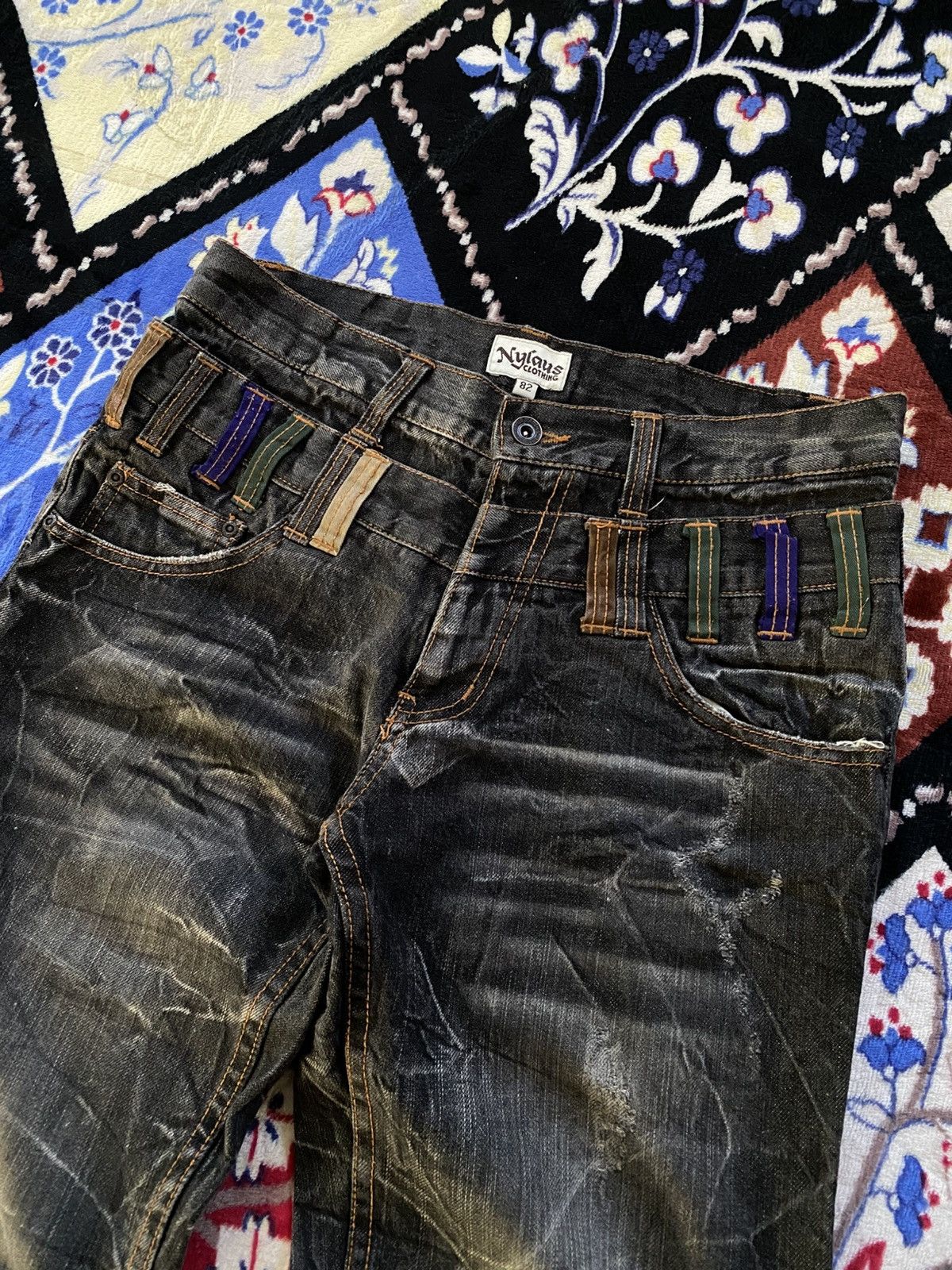 If Six Was Nine Nylaus Double Waist Distressed Japanese Denim Punk Gothic Size US 31 - 5 Thumbnail