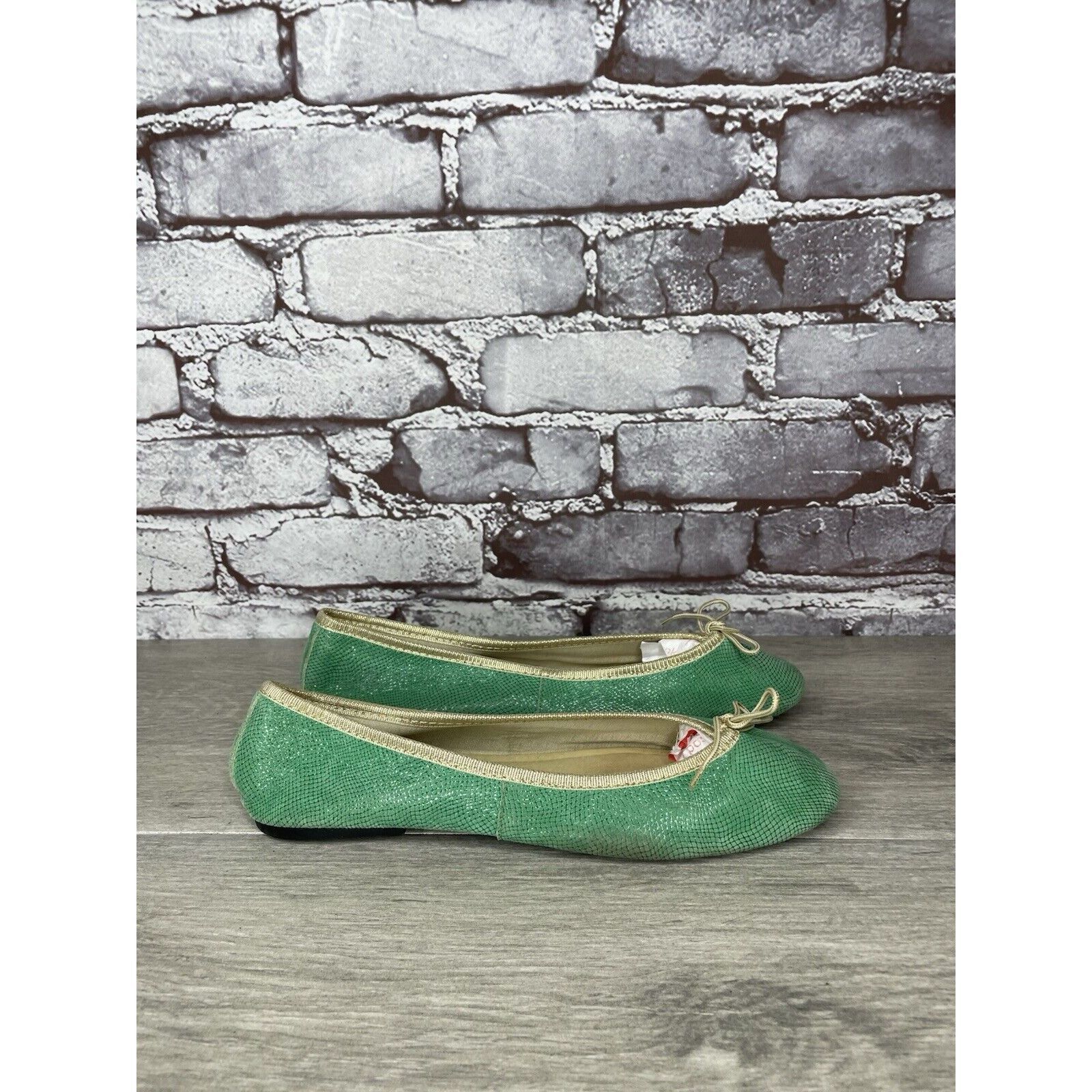 Other London Sole Green Leather Animal Print FRANCE Ballet Flats W Size US 8.5 / IT 38.5 - 3 Thumbnail