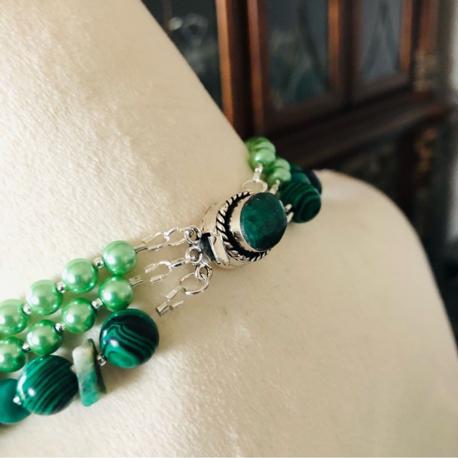 Handmade Handcrafted malachite Czech glass genuine emerald necklace Size ONE SIZE - 9 Thumbnail