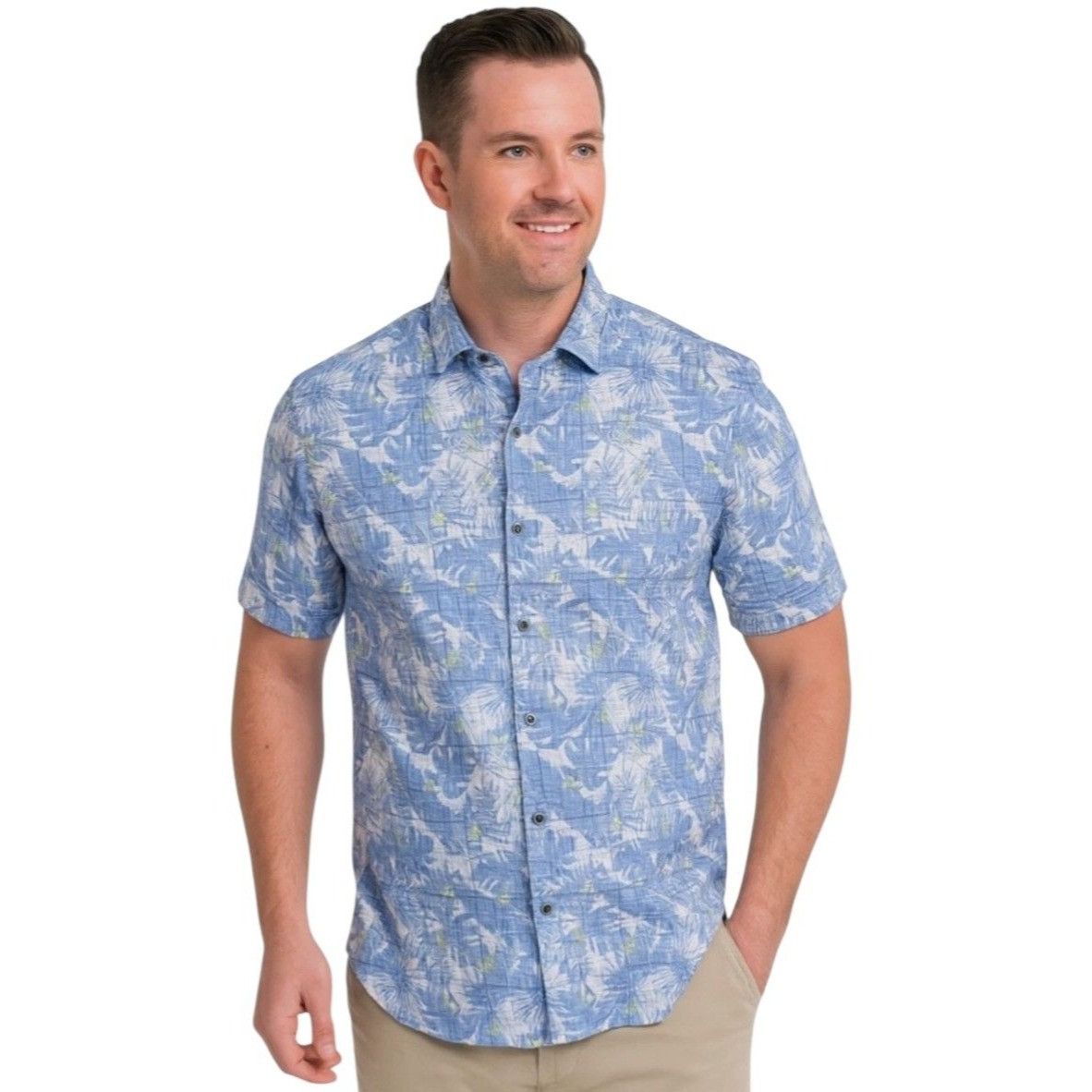Robert Graham Robert Graham Spencer Floral Tropical Leaf Blue White S/S Sh Size US XL / EU 56 / 4 - 1 Thumbnail