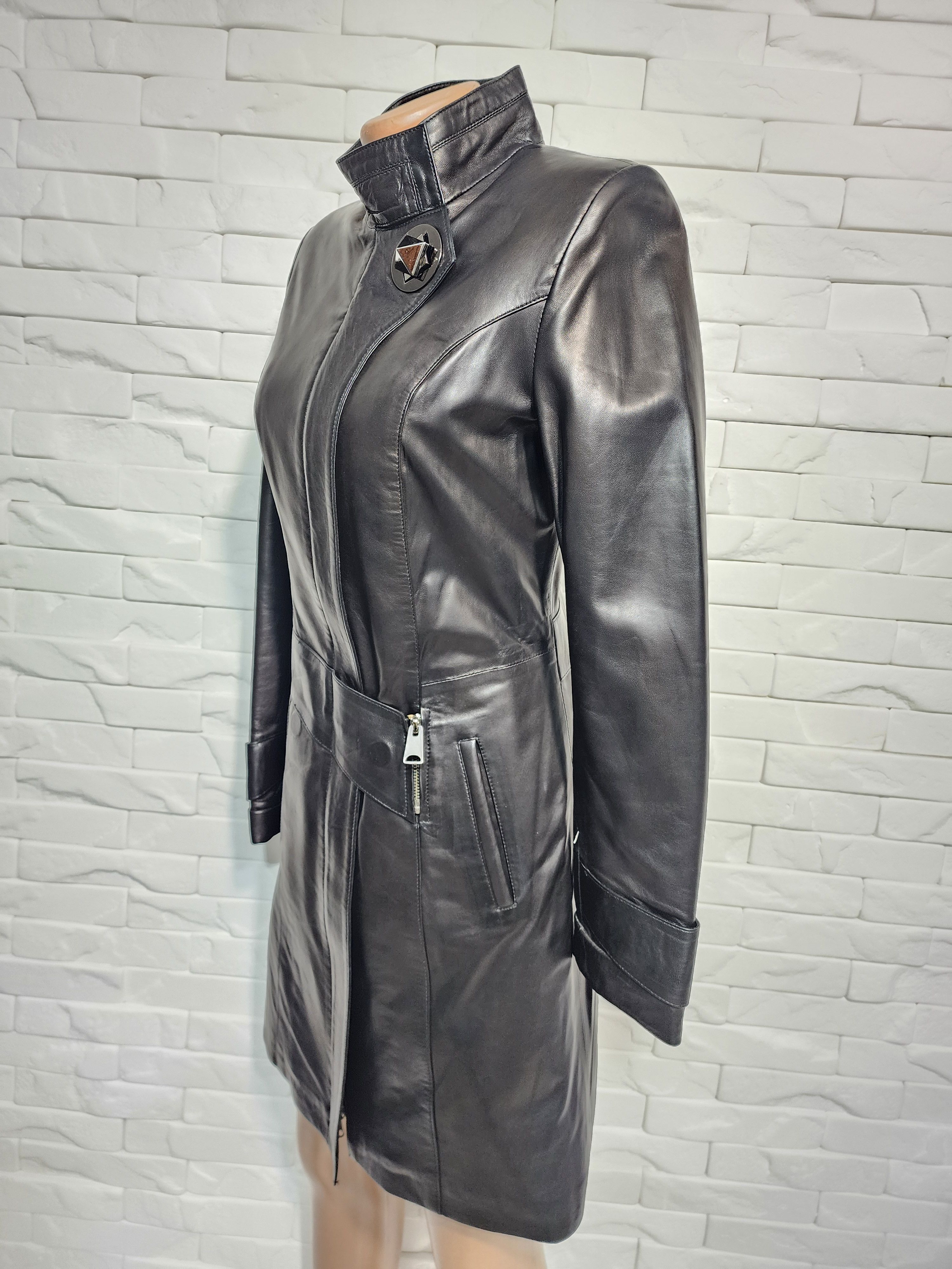 Genuine Leather Black Genuine Leather Jacket: Long Stylish Women's Coat Size S / US 4 / IT 40 - 3 Thumbnail