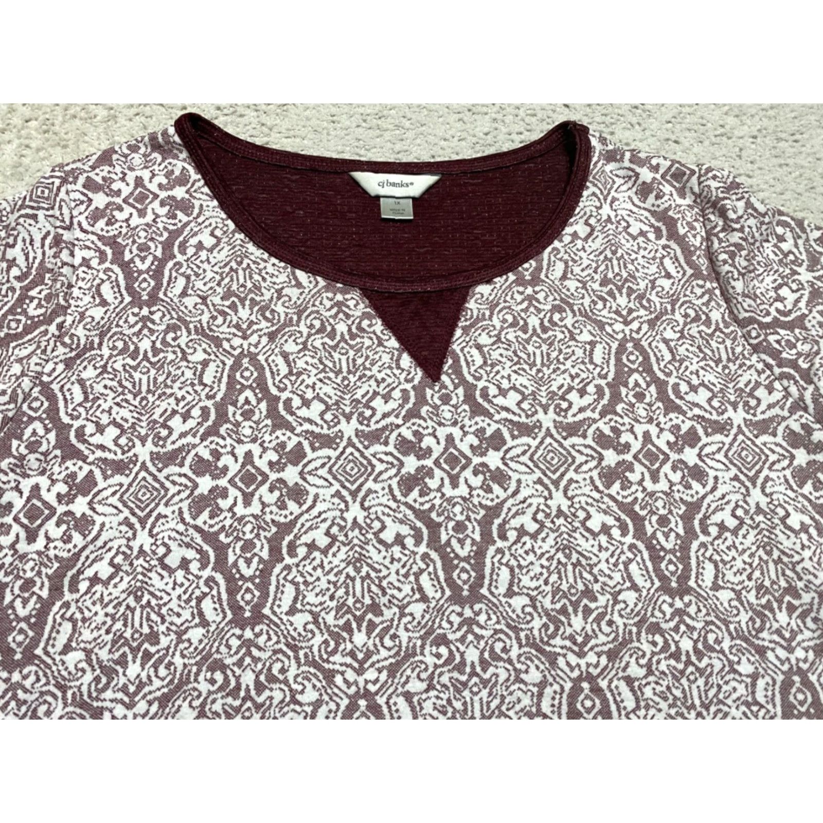 Vintage CJ Banks Womens 1X Plus Shirt Red Geometric 3/4 Sleeve V-Neck Pullover Rayon Shirt Womens 1X Red Geometric 3/4 Sleeve V-Neck Pullover Rayon CJ Banks Size XL / US 12-14 / IT 48-50 - 3 Thumbnail