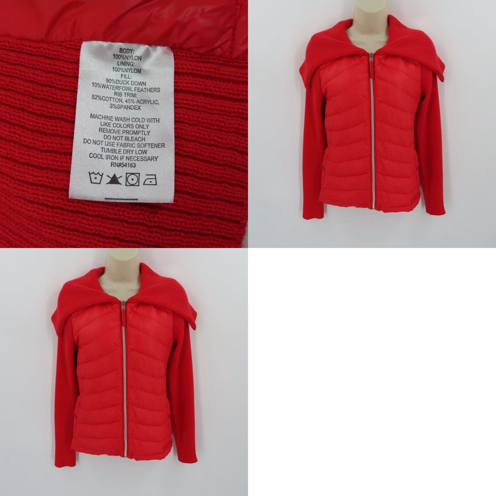Calvin Klein Calvin Klein Performance Women Jacket S Red Quilted Puff Front Knit Zip Coat Womens Size S / US 4 / IT 40 - 8 Thumbnail