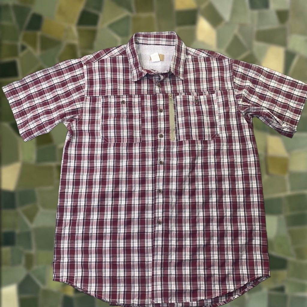 Haband Haband Travelers Mens Shirt Medium Maroon Plaid Button Up Short Sleeve Safari Regular Mens Size US M / EU 48-50 / 2 - 1 Thumbnail