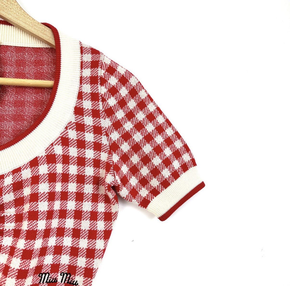 Miu Miu Miu Miu Red Houndstooth Wool Short Sleeve Cardigan K12 Size XS / US 0-2 / IT 36-38 - 5 Thumbnail
