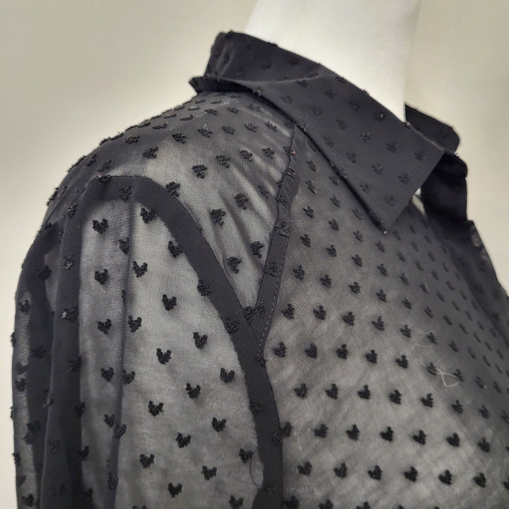 Nanette Lepore Lamour Nanette Lepore Shirt Blouse Womens XL Black Sheer Embroidered Hearts Balloon Sleeve Size XL / US 12-14 / IT 48-50 - 6 Thumbnail