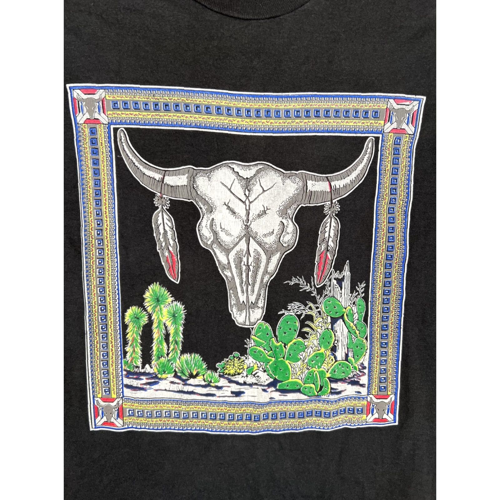Vintage Vintage Screen Stars T-Shirt Men's Western Bull Skull Desert Graphic Print Crew Neck Short Sleeve Black Size S/M Size US S / EU 44-46 / 1 - 2 Thumbnail