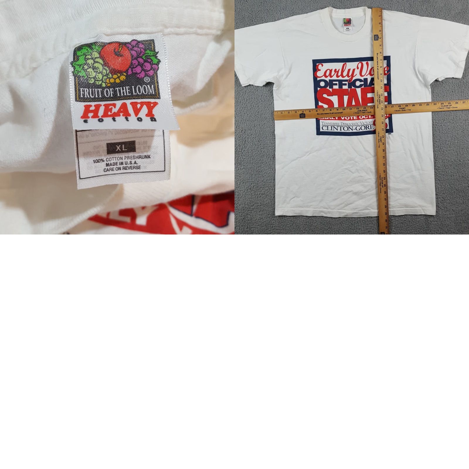 Fruit Of The Loom VINTAGE Bill Clinton Gore President Election XL T Shirt 90s Democrat Vote Fruit of the Loom White Cotton Embroidered Logo Mens Size US XL / EU 56 / 4 - 8 Thumbnail