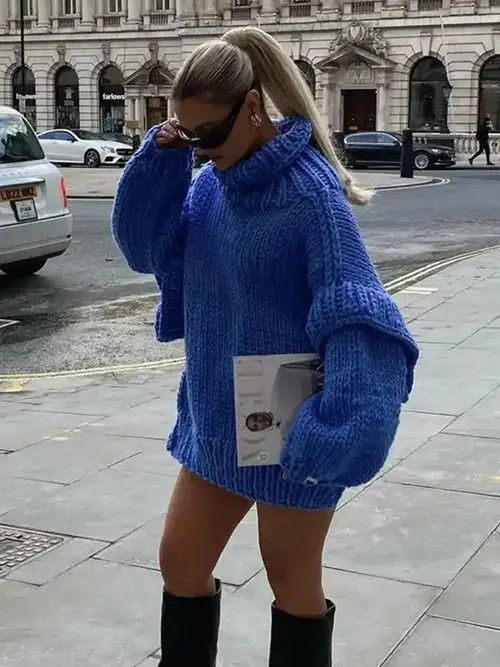 Japanese Brand × Vintage Warm Turtleneck Slit Thick Sweater Women Casual Size ONE SIZE - 2 Thumbnail