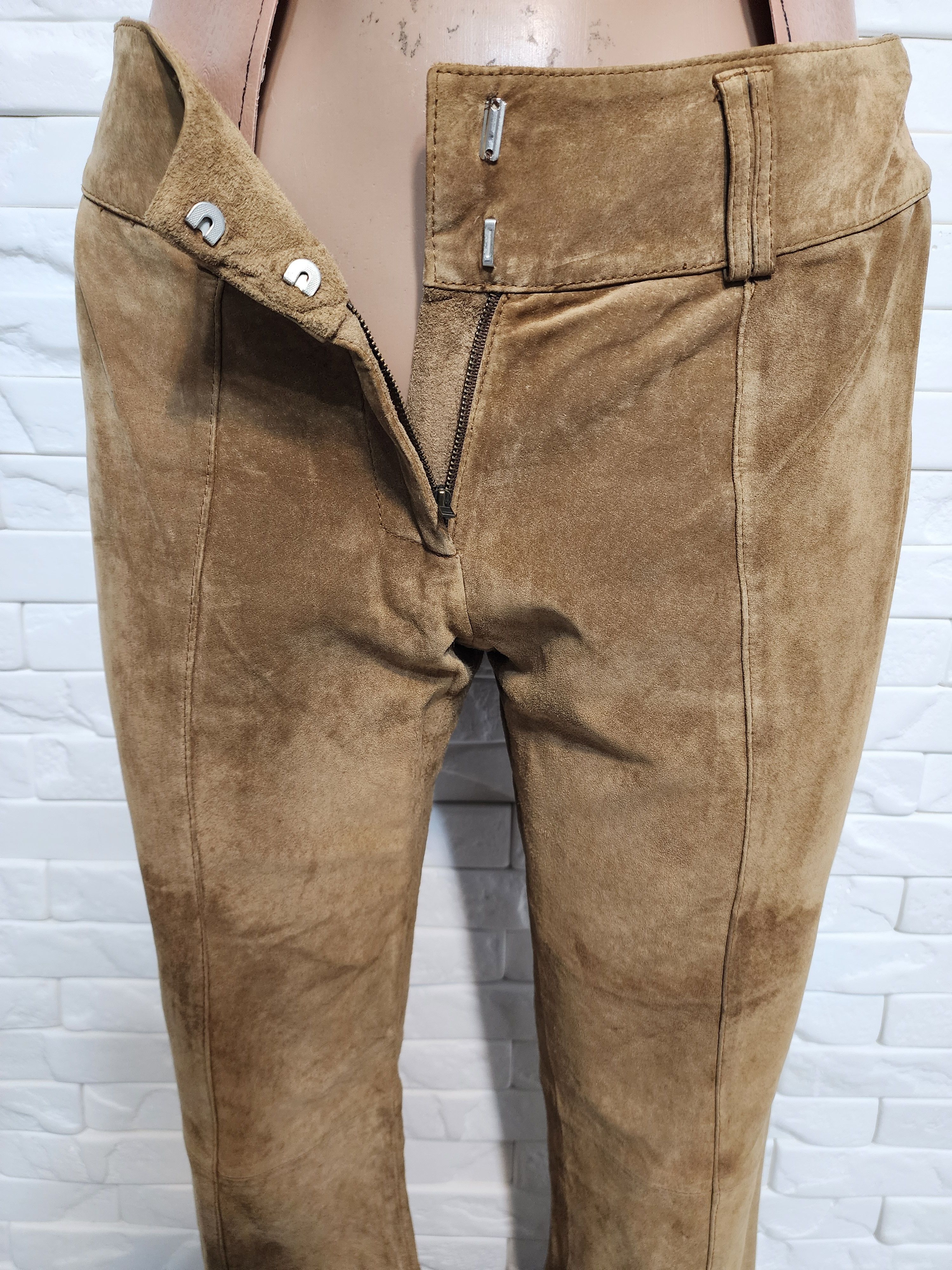 Genuine Leather Brown Suede Leather Pants: Women's Trousers Size 32" / US 10 / IT 46 - 3 Thumbnail
