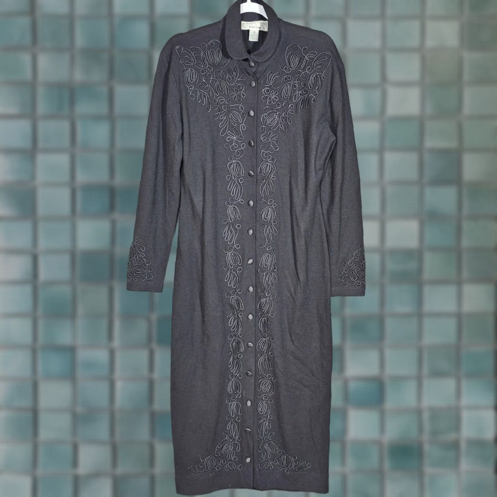 Vintage VINTAGE Michelle Stuart Wool Button Up Maxi Dress Womens Size 10 Black  Wool Button Up