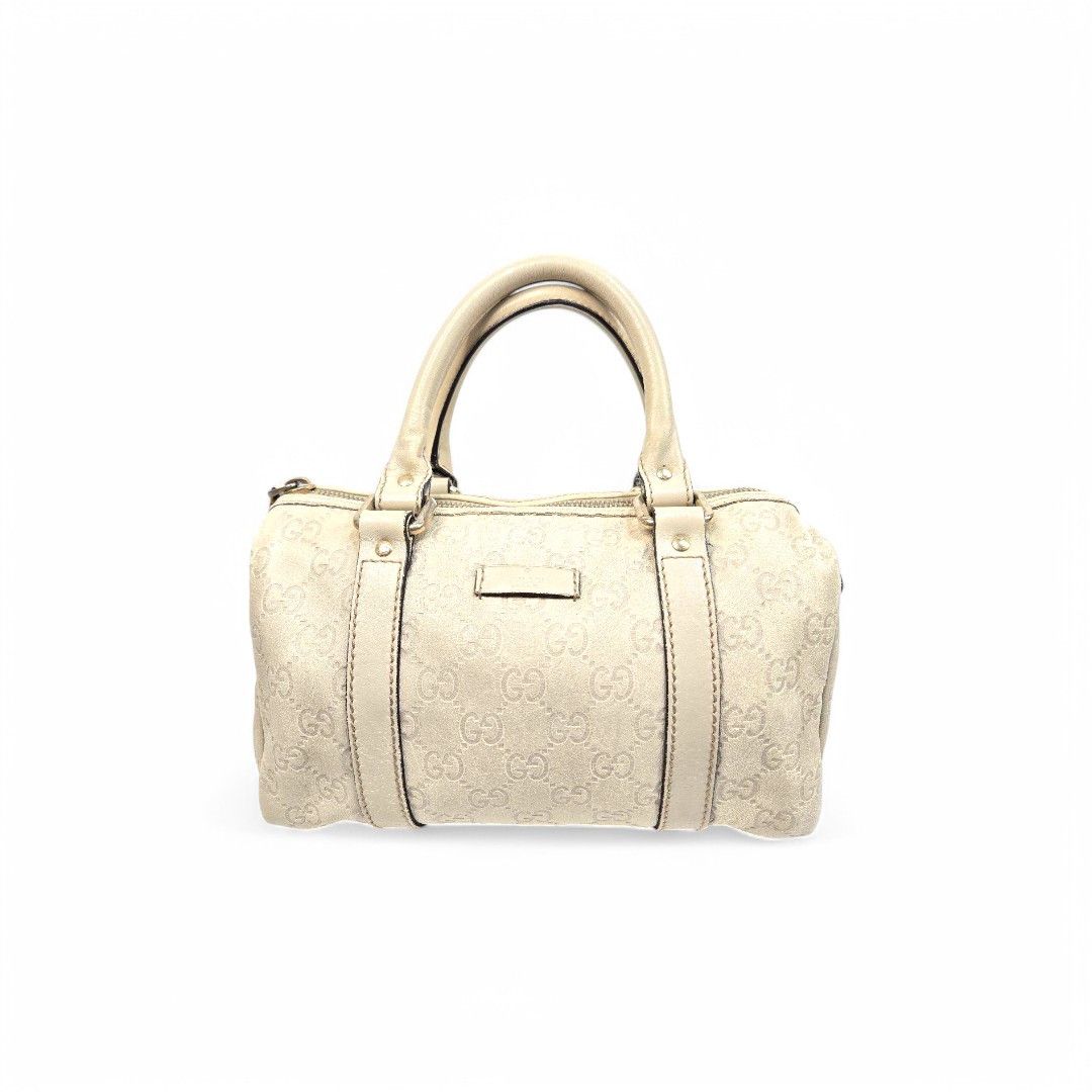 Gucci - White Leather Mini Boston Handbag Shoulder Bag GG