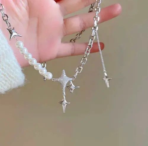 Jewelry Unisex punk star pendant multilayer pearl necklace chain Size ONE SIZE - 1 Thumbnail