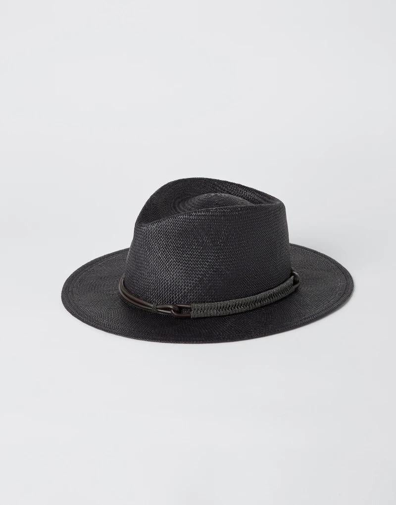 Women's Black Straw Fedora Hat, Women's
