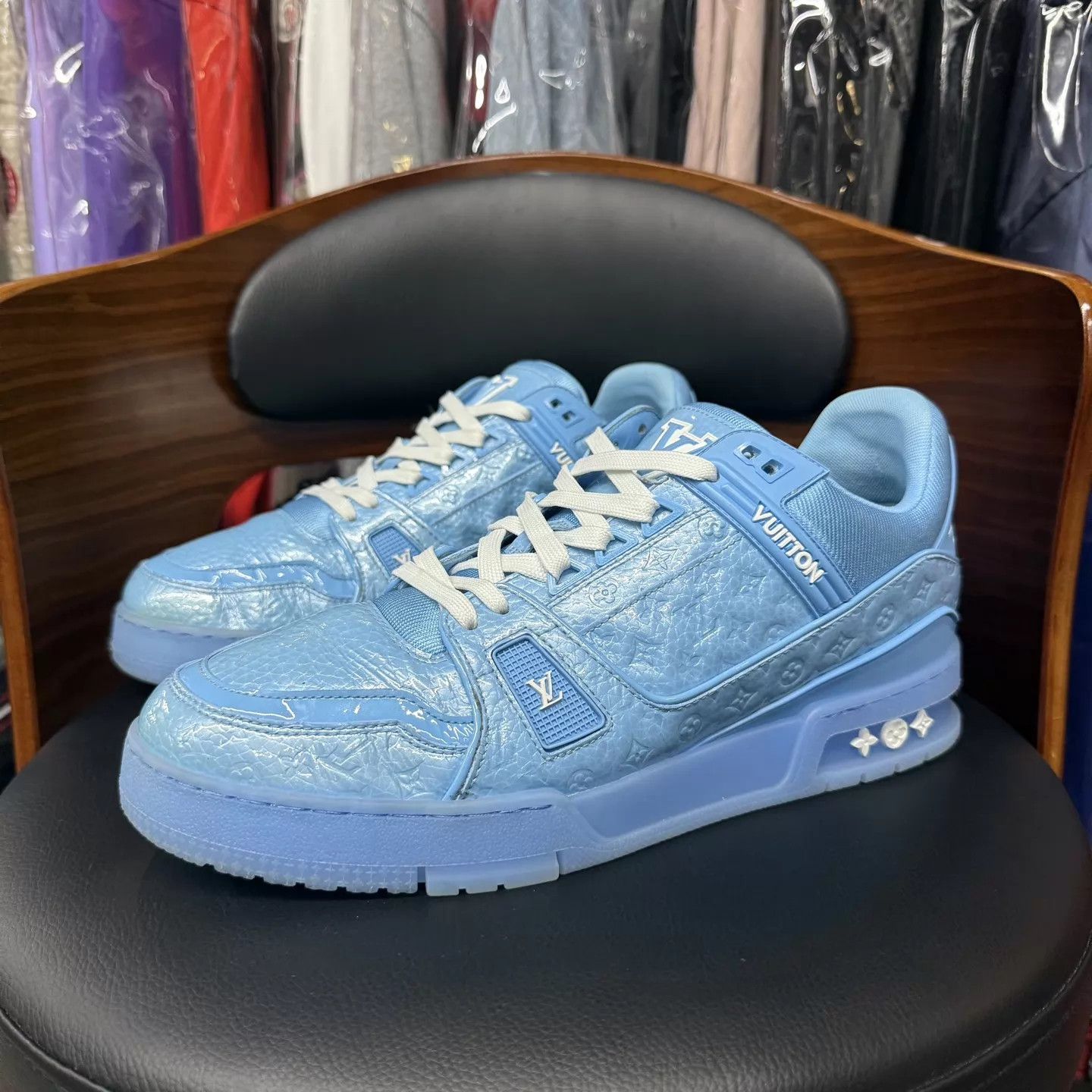 Louis Vuitton LV Trainer Blue Embossed Monogram Blue Art Gallery 8/42 Size US 9 / EU 42 - 1 Thumbnail