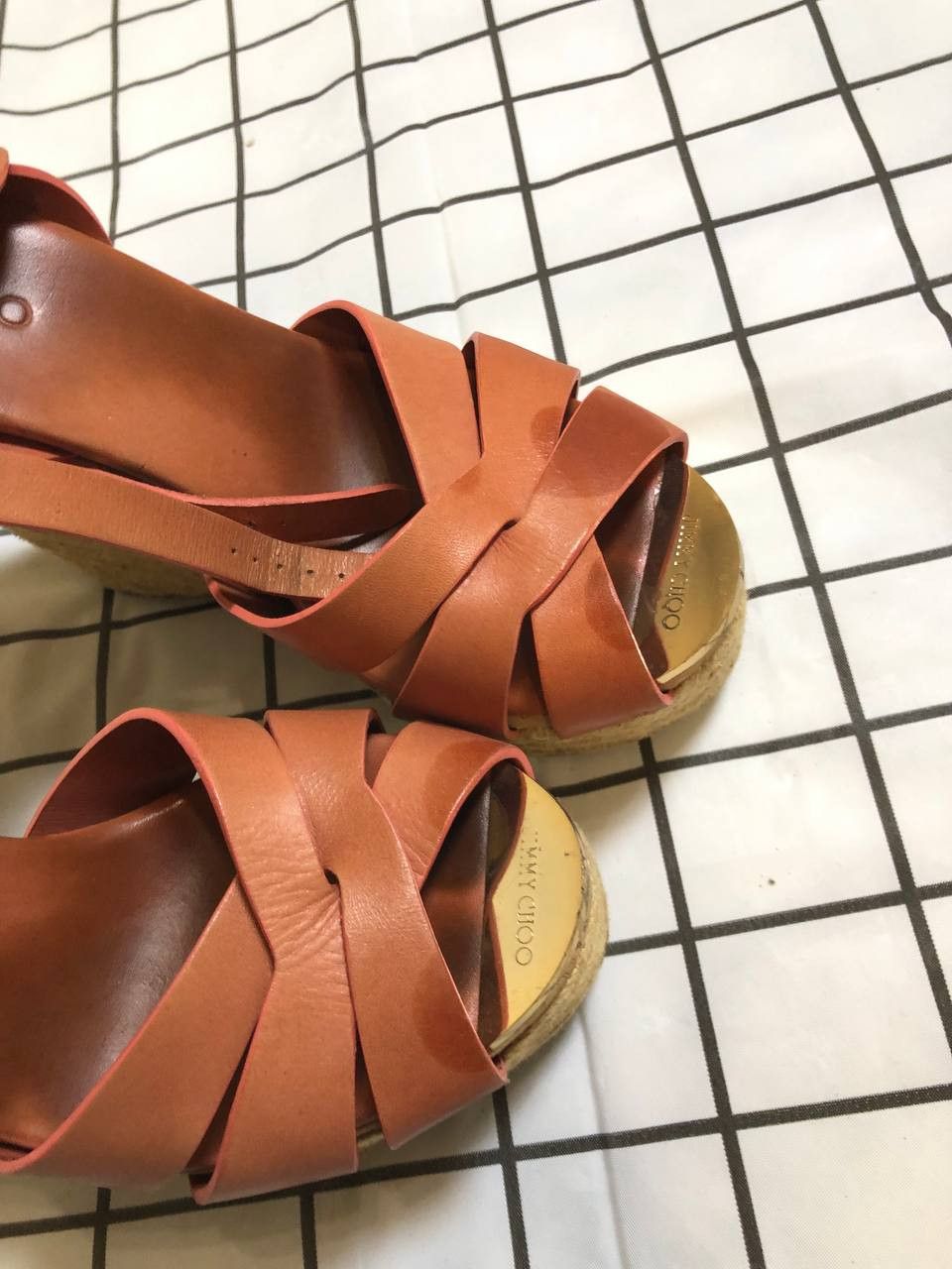 Jimmy Choo Jimmy Choo Minny Ankle Strap Sandals Camel Leather Burnt Size US 7.5 / IT 37.5 - 7 Thumbnail