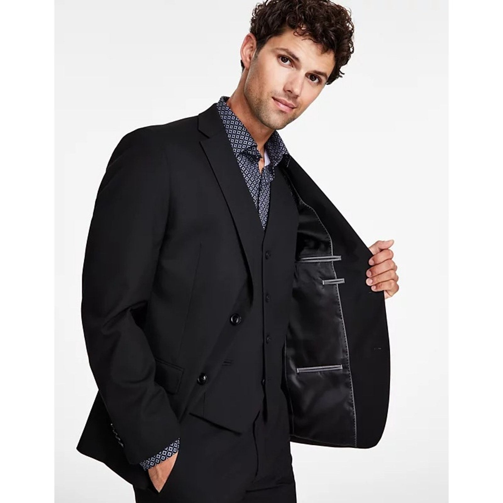 Alfani Alfani Men's Black Stretch Solid Slim Suit Jacket Size 40S Size 40S - 3 Thumbnail
