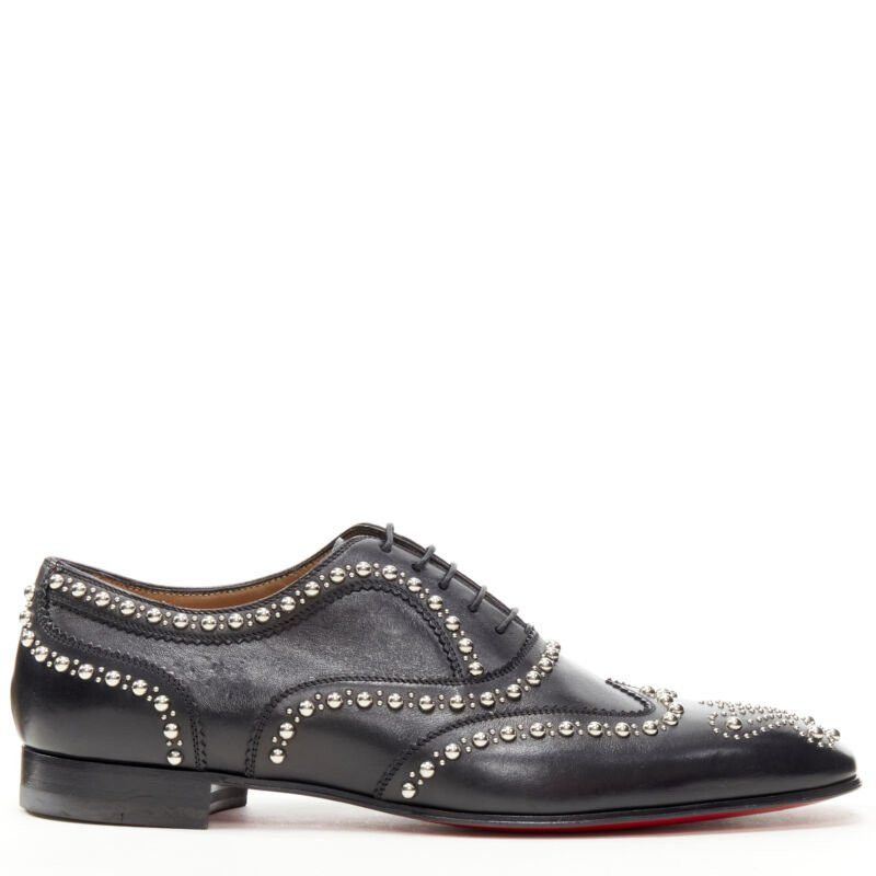 new CHRISTIAN LOUBOUTIN Charlie Clou black silver studded oxford brogue EU44
