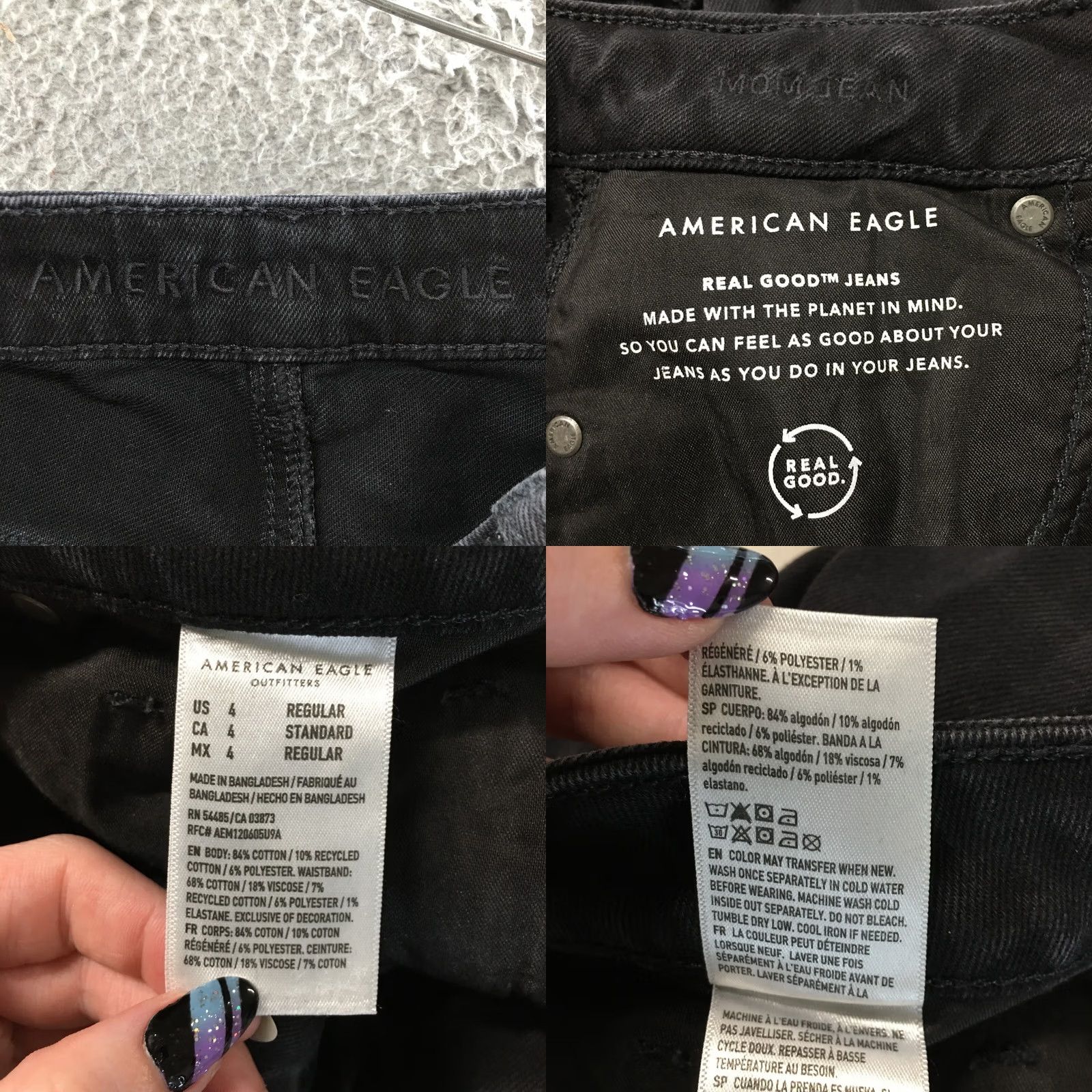 American Eagle Outfitters American Eagle Mom Jeans Womens 4R Black High Rise Distressed Size 27" / US 4 / IT 40 - 10 Thumbnail
