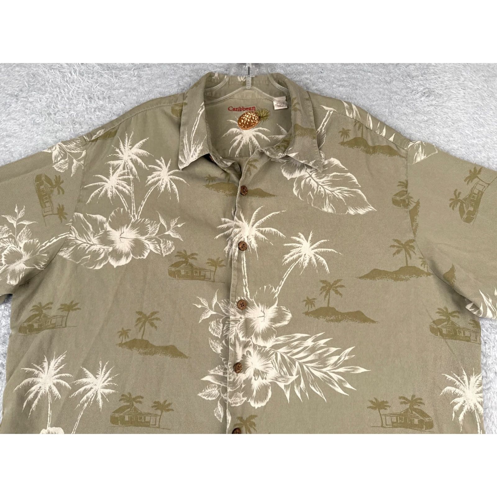 Croft & Barrow Croft & Barrow Caribbean Shirt Mens XL Green Floral Palm Hawaiian Silk Cotton Button-Up Short Sleeve Beach Resort Size US XL / EU 56 / 4 - 4 Thumbnail