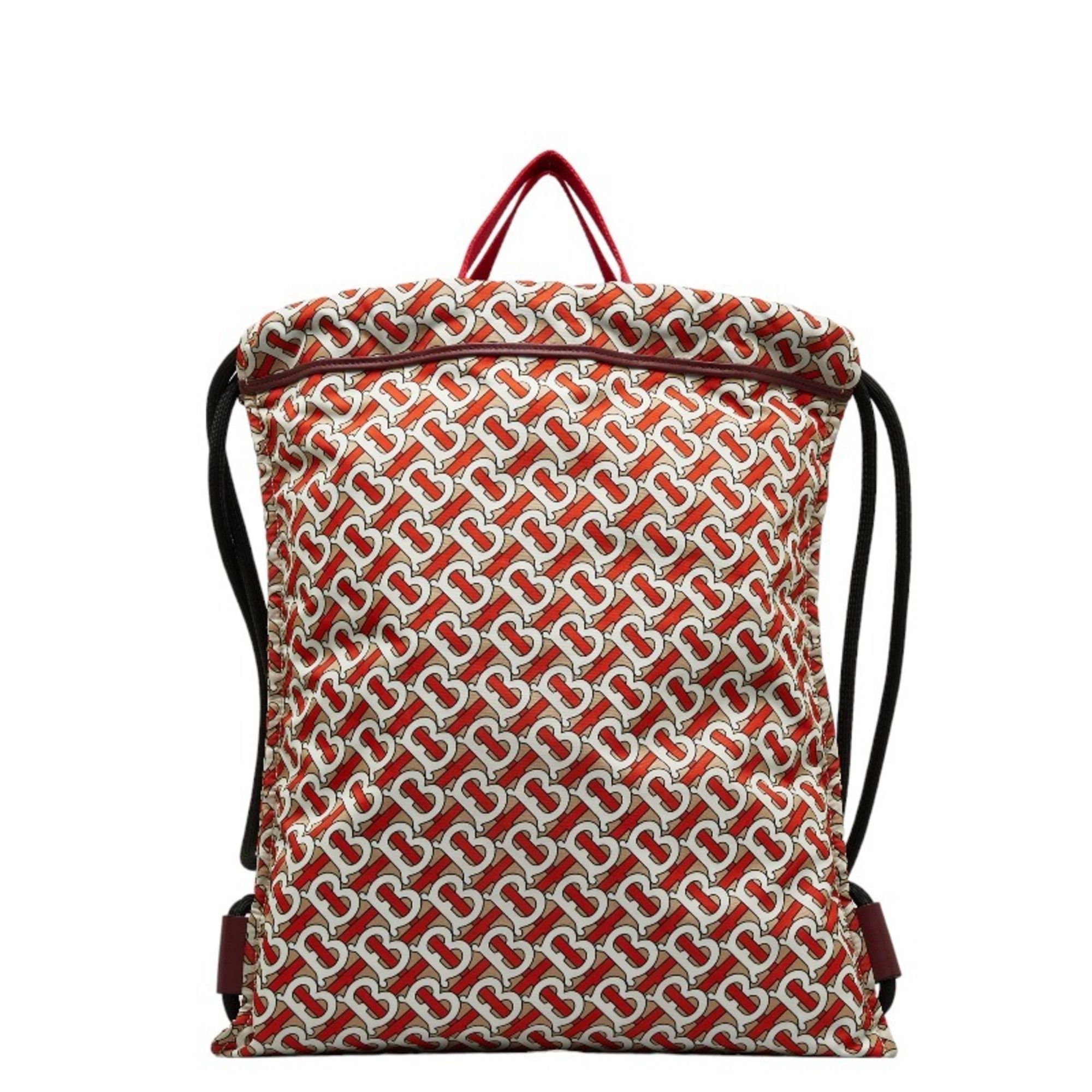 image of Burberry Tb Monogram Drawstring Knapsack Red Beige Nylon Women's Burberry