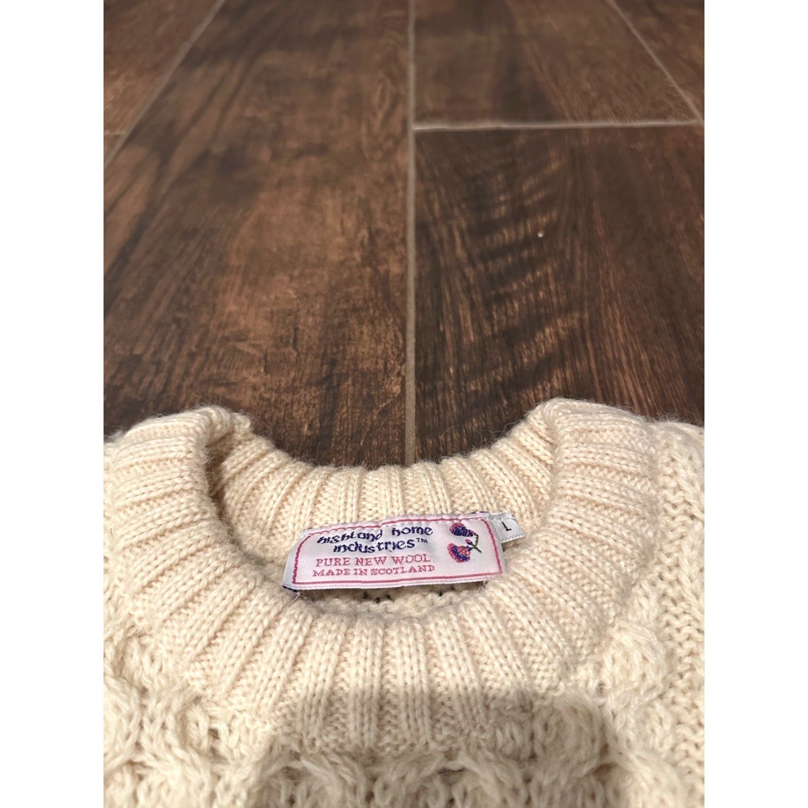 Industrie Highland Home Industries Sweater Large 100% Wool Fisherman Ivory Scotland Crew Neck Cable-Knit Long Sleeve Women Pullover Size L / US 10 / IT 46 - 7 Thumbnail