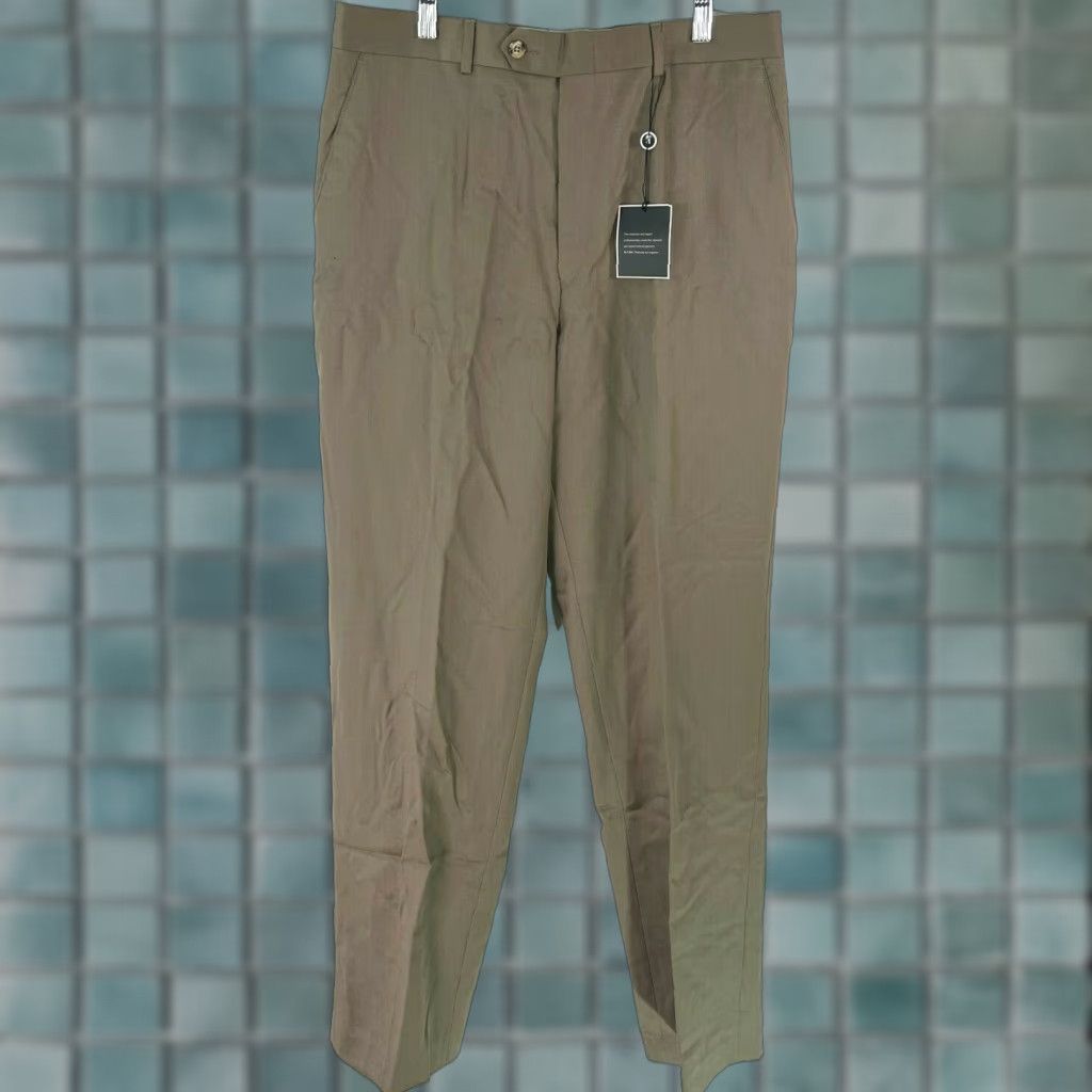 Alfani VINTAGE Alfani Mens Dress Pants Wool Solid Straight Leg Mid Rise Size 34X34 Tan Size US 34 / EU 50 - 1 Thumbnail