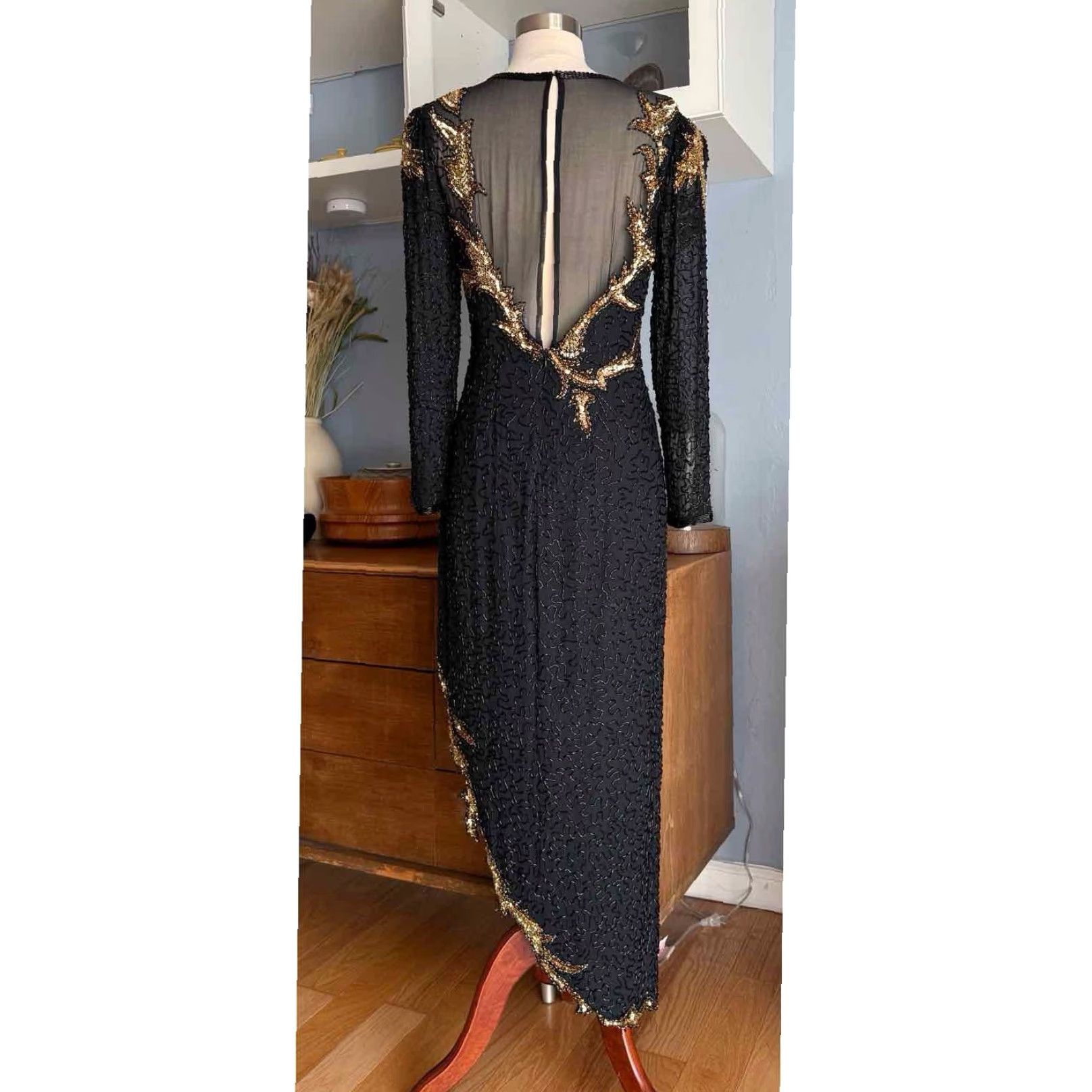 Vintage VINTAGE Lillie Rubin Beaded Sequin Illusion Black Gold Formal Gown Dress Sz M Dress Size M / US 6-8 / IT 42-44 - 5 Thumbnail