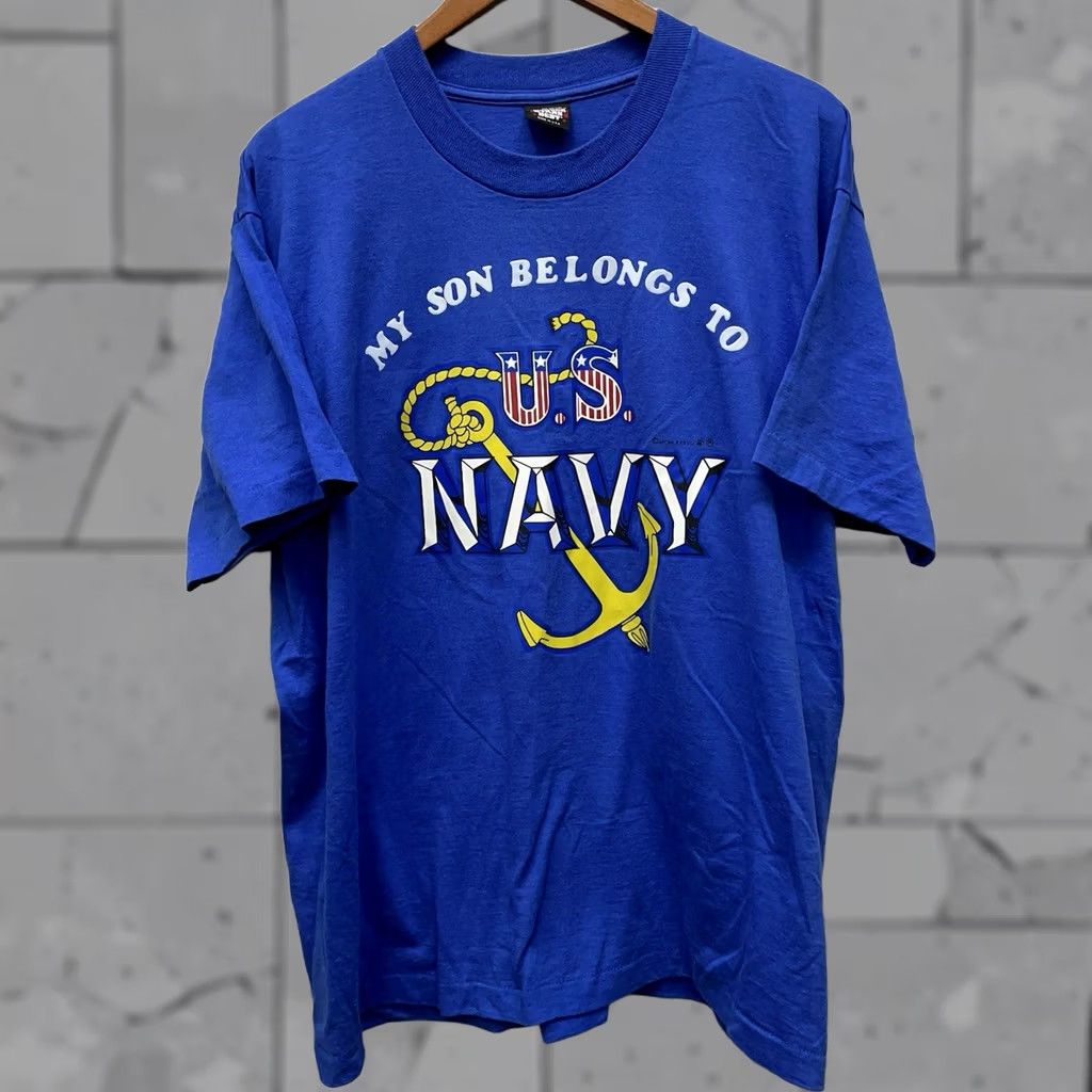 Vintage VTG USA Navy Graphic Tee Single Stitch Screen Stars Best Blue Mens Size XXL Size US XXL / EU 58 / 5 - 1 Thumbnail