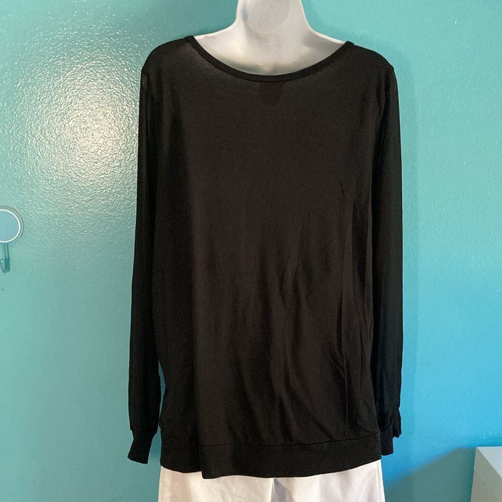 Haute Hippie Haute Hippie Size L Black Modal Pullover Top Sheer Sleeve Size L / US 10 / IT 46 - 7 Thumbnail
