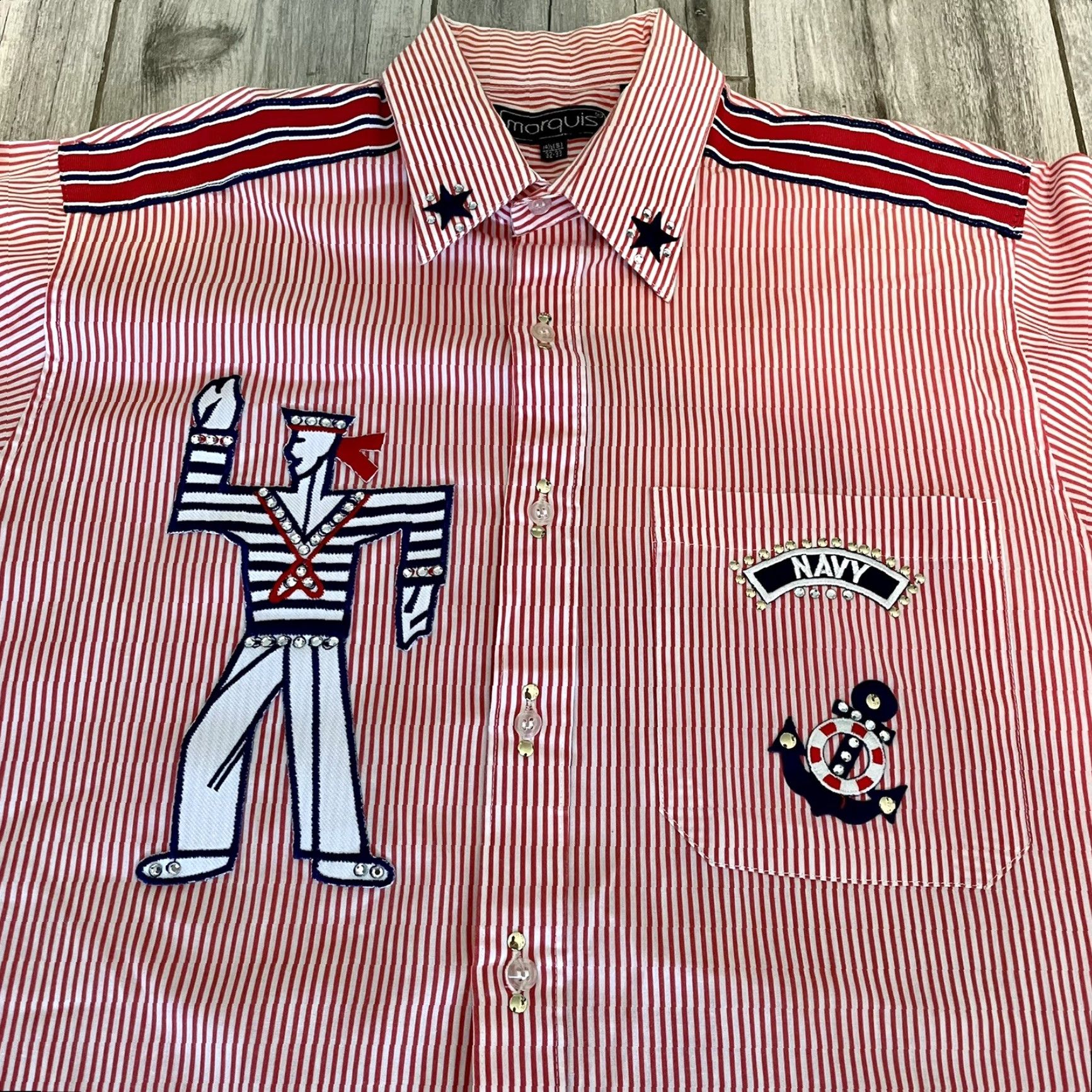 Vintage VINTAGE Marquis Americana Red Navy Stars Stripes Button Up Shirt Sailor S 14 1/2 Men Red Size US S / EU 44-46 / 1 - 3 Thumbnail