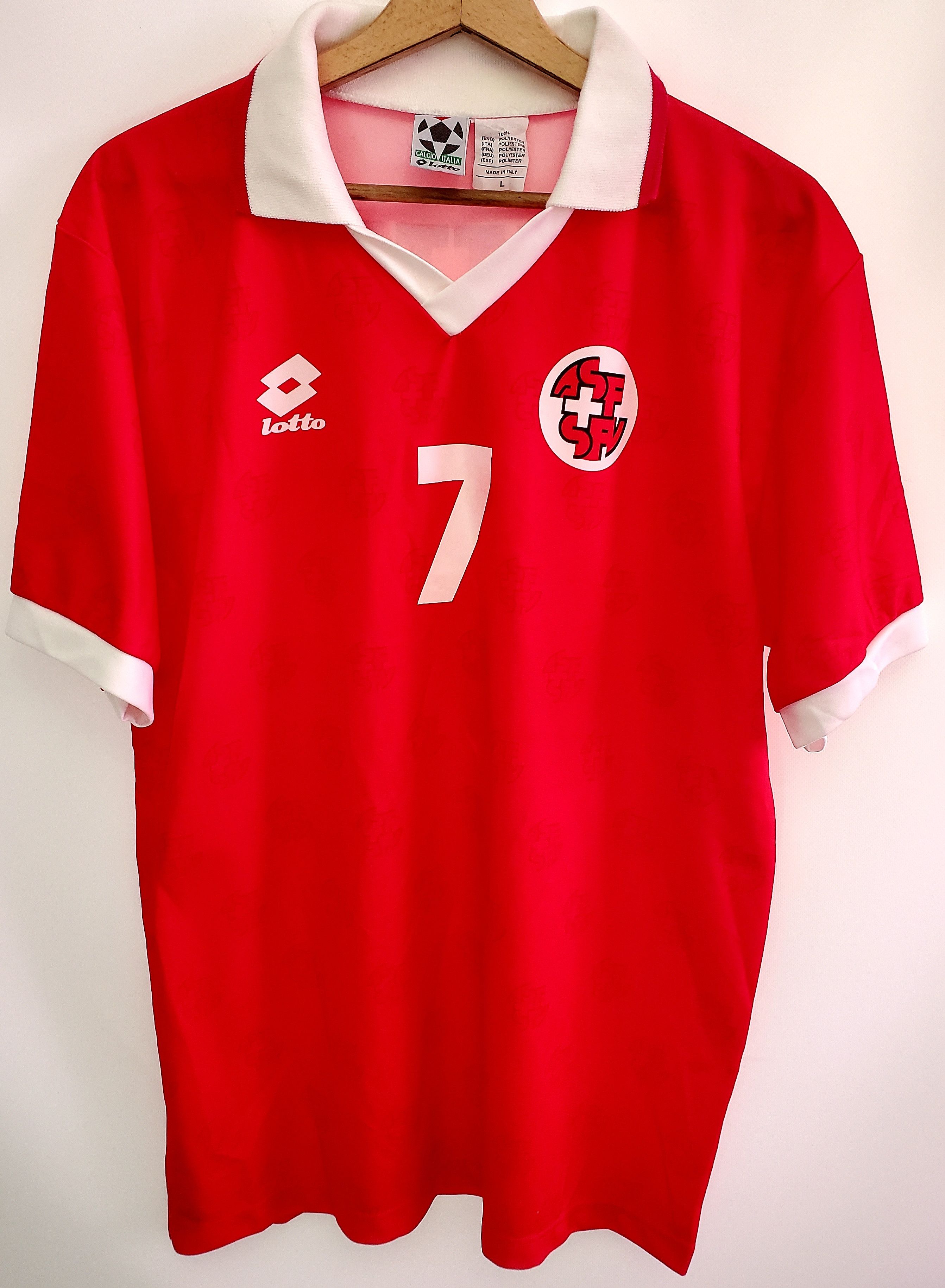 Lotto Sport × Vintage Vintage 1994-96 Switzerland Home Shirt Sutter #7 Jersey L Size US L / EU 52-54 / 3 - 1 Thumbnail
