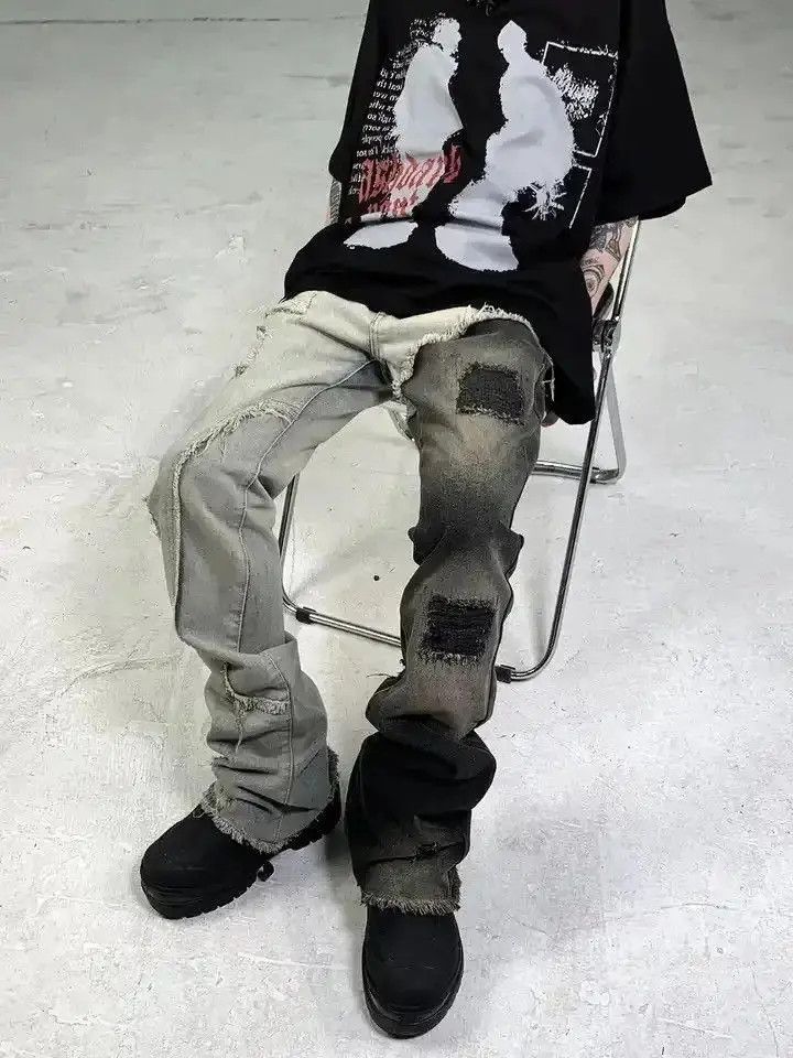 Japanese Brand cutting-edge design, stitching, tattered beggar pants Size US 30 / EU 46 - 4 Thumbnail
