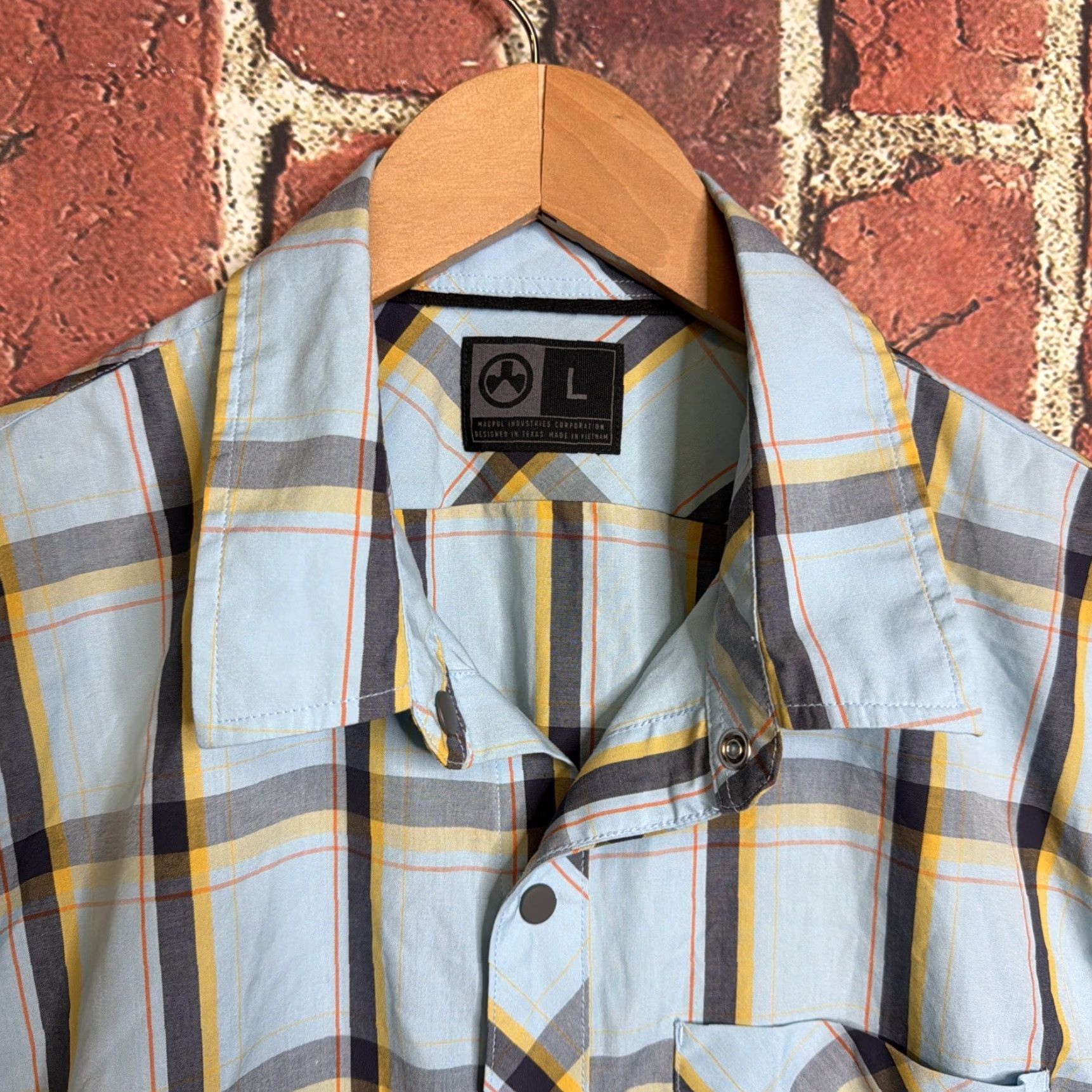 Vintage Magpul Button-Up Shirt L Short Sleeve Camp Plaid Blue Cotton Blend Size US L / EU 52-54 / 3 - 2 Thumbnail