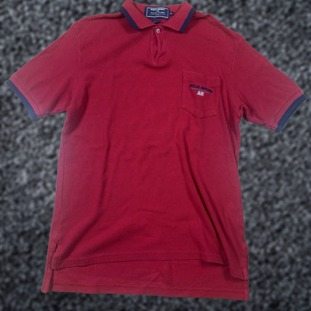 Ralph Lauren VINTAGE Ralph Lauren Polo Shirt Mens Medium Red Short Sleeve Sport Pocket Shirt Size US M / EU 48-50 / 2 - 1 Thumbnail