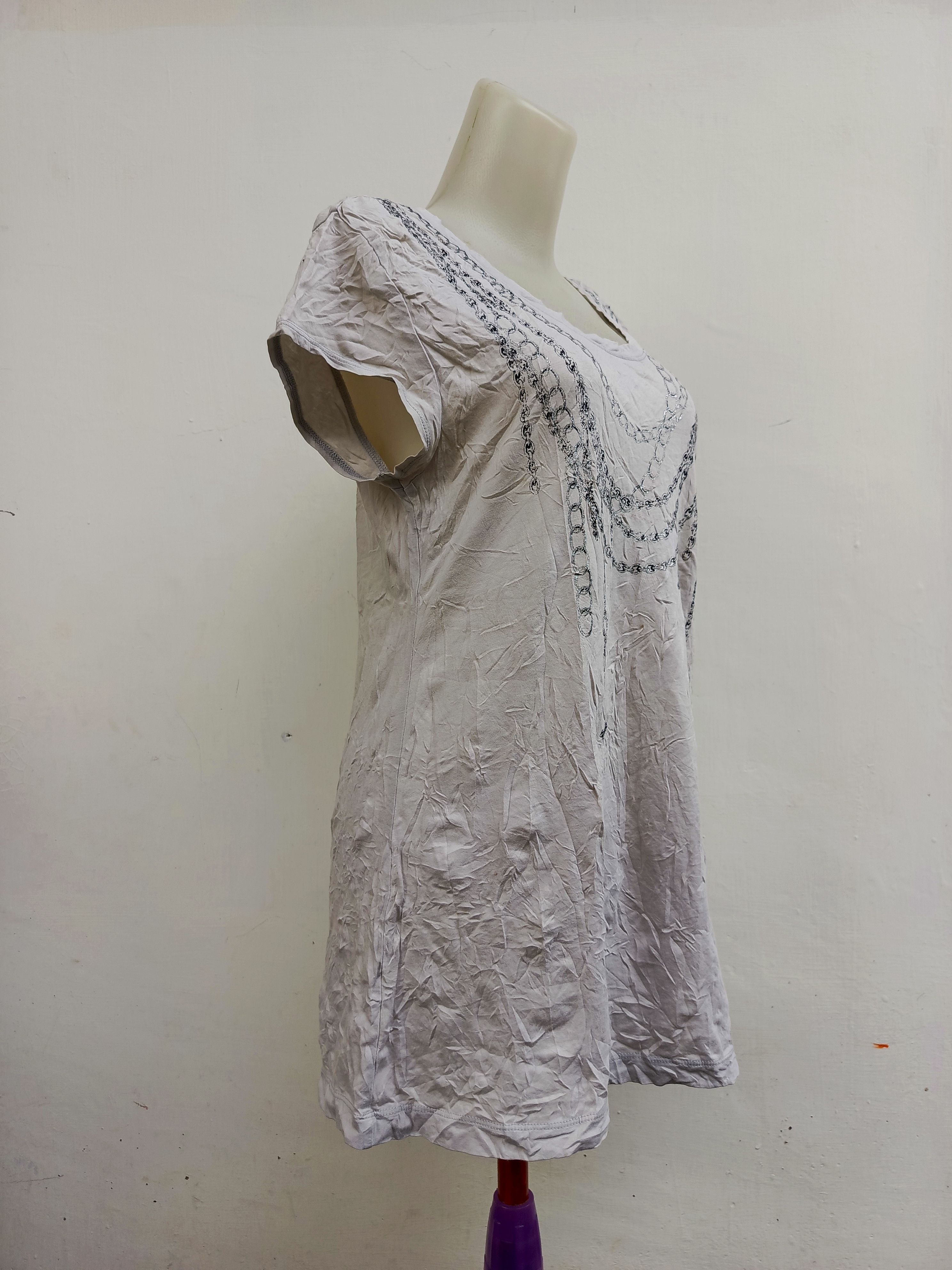 Japanese Brand K.T Kyoko Takase Cross Chain Print Short Sleeve Top Size L / US 10 / IT 46 - 3 Thumbnail