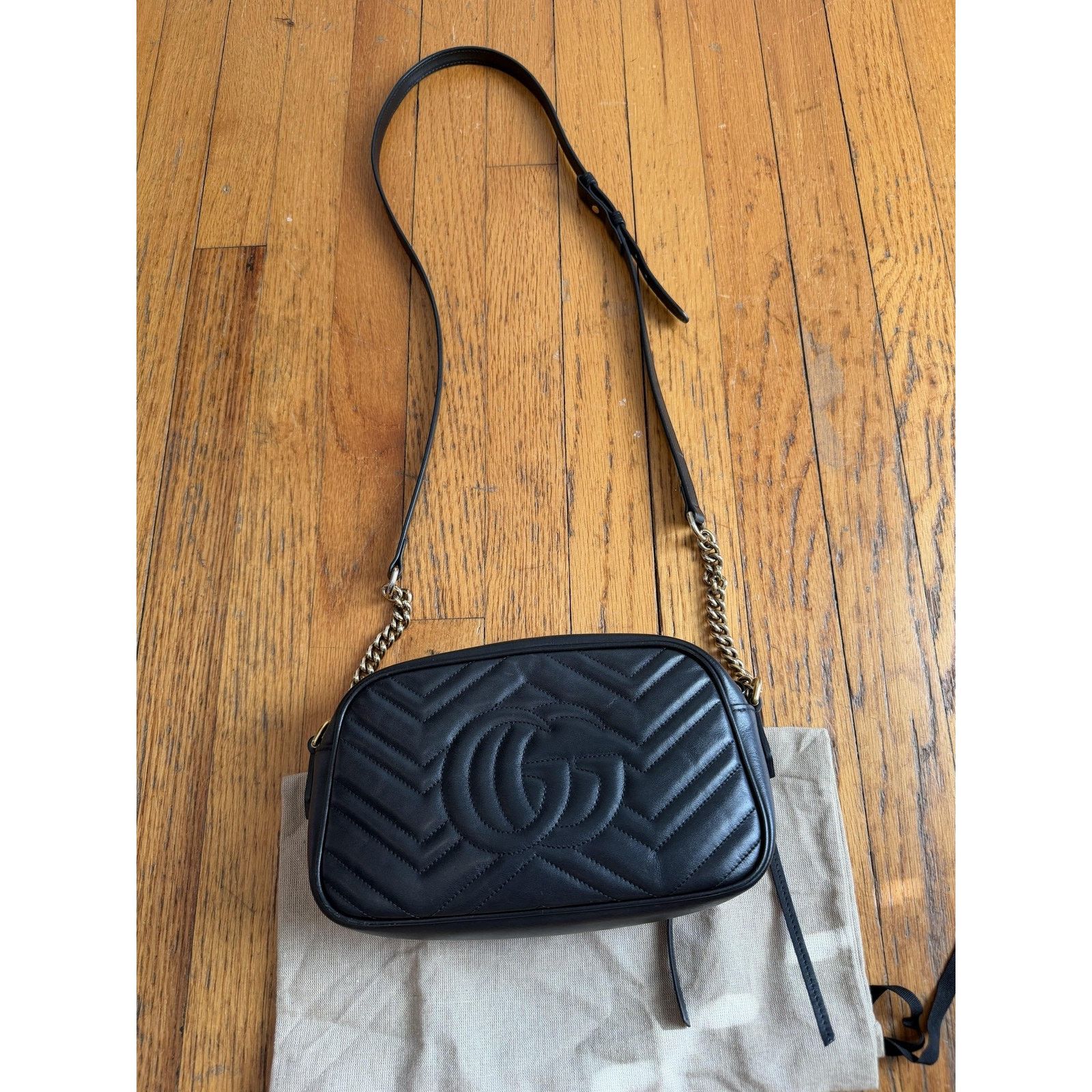 Gucci Gucci Crossbody Bag Small Black Leather GG Marmont Camera Size ONE SIZE - 8 Thumbnail