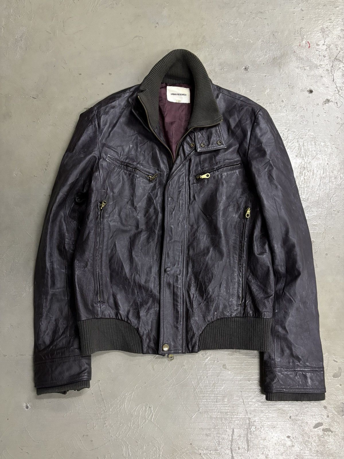 URBAN RESEARCH DOORS Vintage Urban Research Brown Patina Zipper Leather Jacket Size US M / EU 48-50 / 2 - 1 Thumbnail