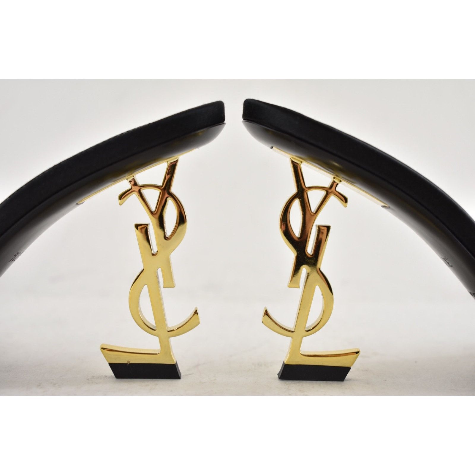 Yves Saint Laurent Saint Laurent Opyum 85 Sandal Black Satin Gold YSL Heel Size US 6.5 / IT 36.5 - 17 Thumbnail