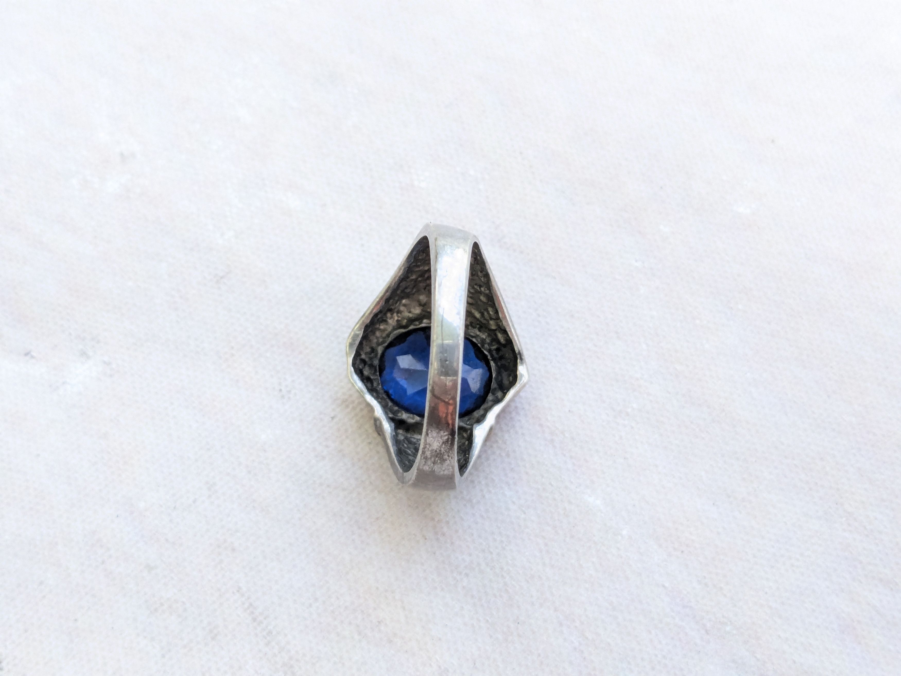 Jewelry Vintage Sterling Silver Ring Blue Glass 10.5 Oval Faceted Size ONE SIZE - 12 Thumbnail