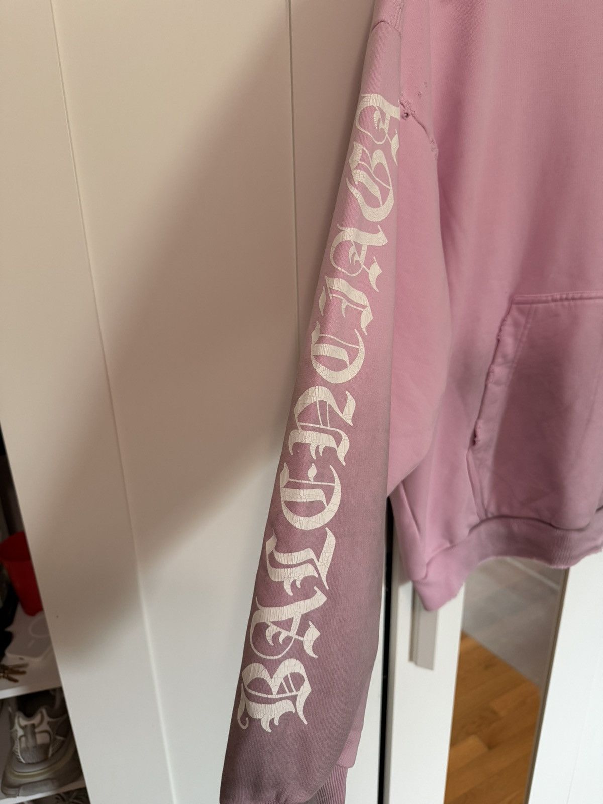 Balenciaga Balenciaga Pink Gothic Old English Logo Distressed Hoodie Size US S / EU 44-46 / 1 - 2 Thumbnail