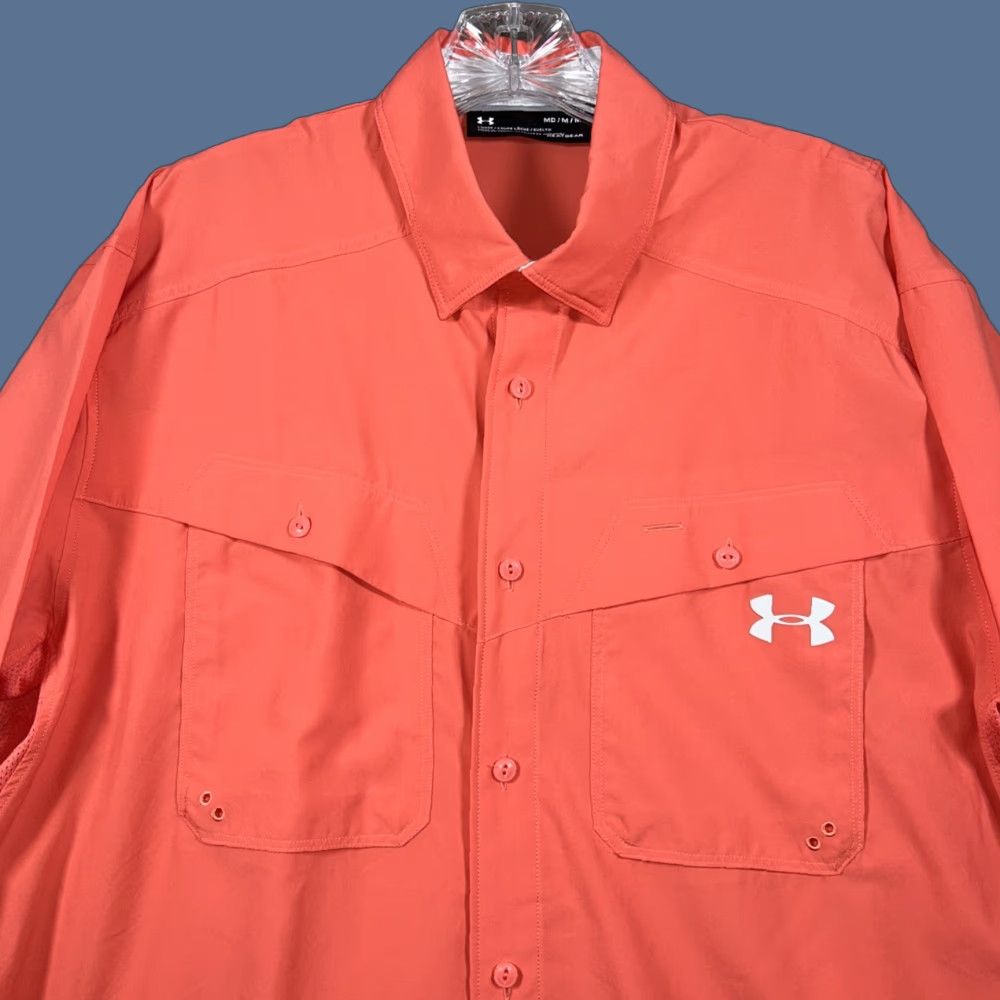 Under Armour Under Armour Shirt Button-Up Mens M HeatGear Breather Lightweight Pockets Pink Collared Long Sleeve Vintage No Size US M / EU 48-50 / 2 - 1 Thumbnail